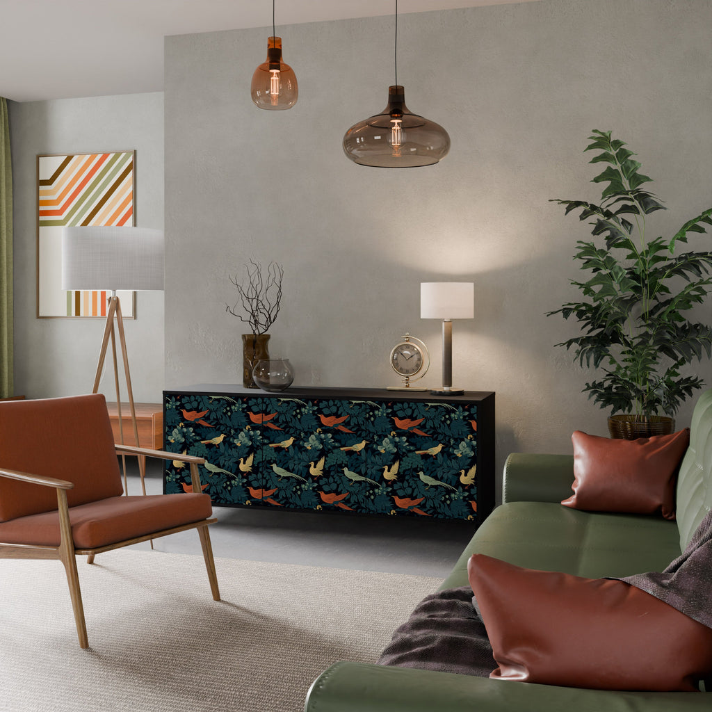 Buffet 3 portes FOWL ORNAMENT en finition noire