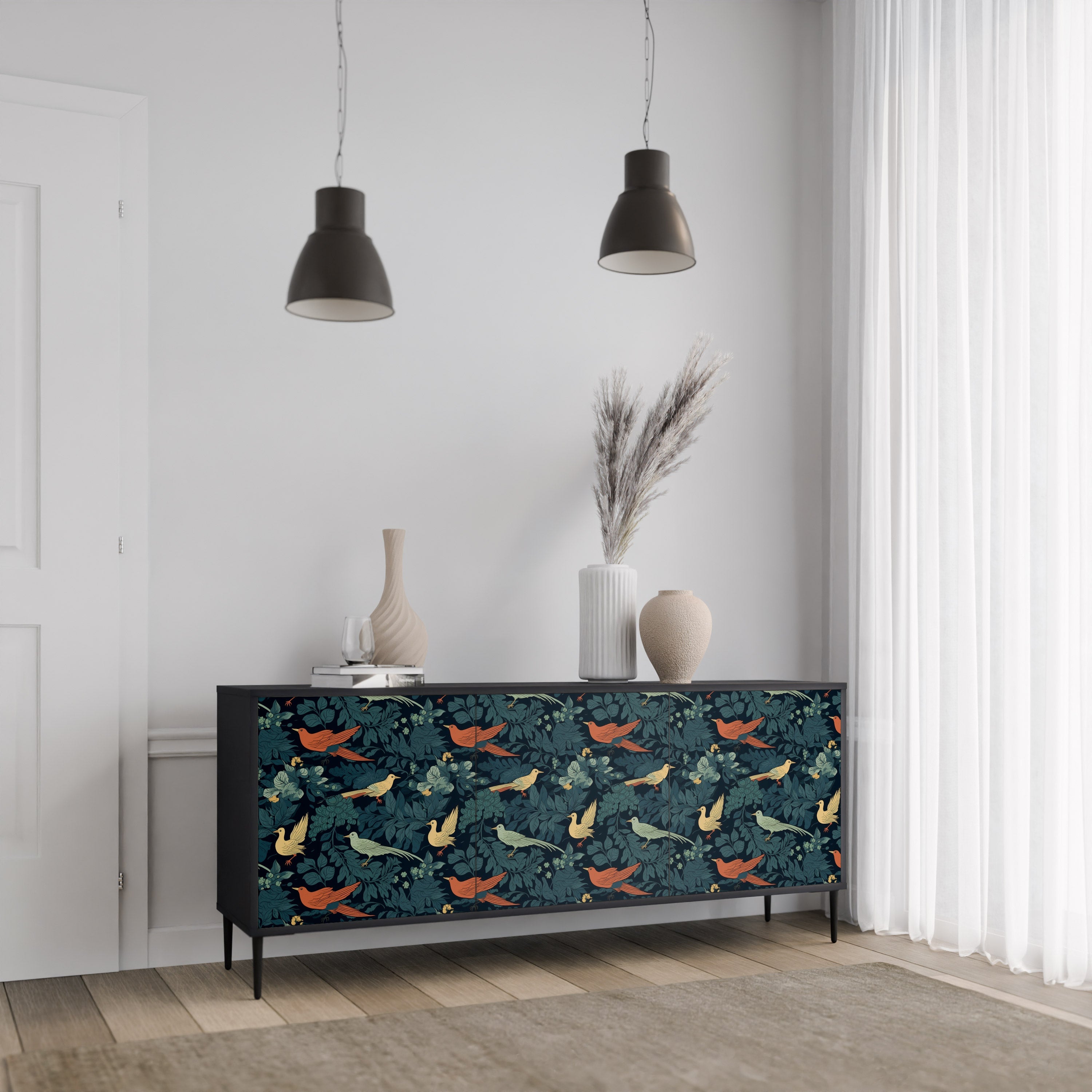 Buffet 3 portes FOWL ORNAMENT en finition noire