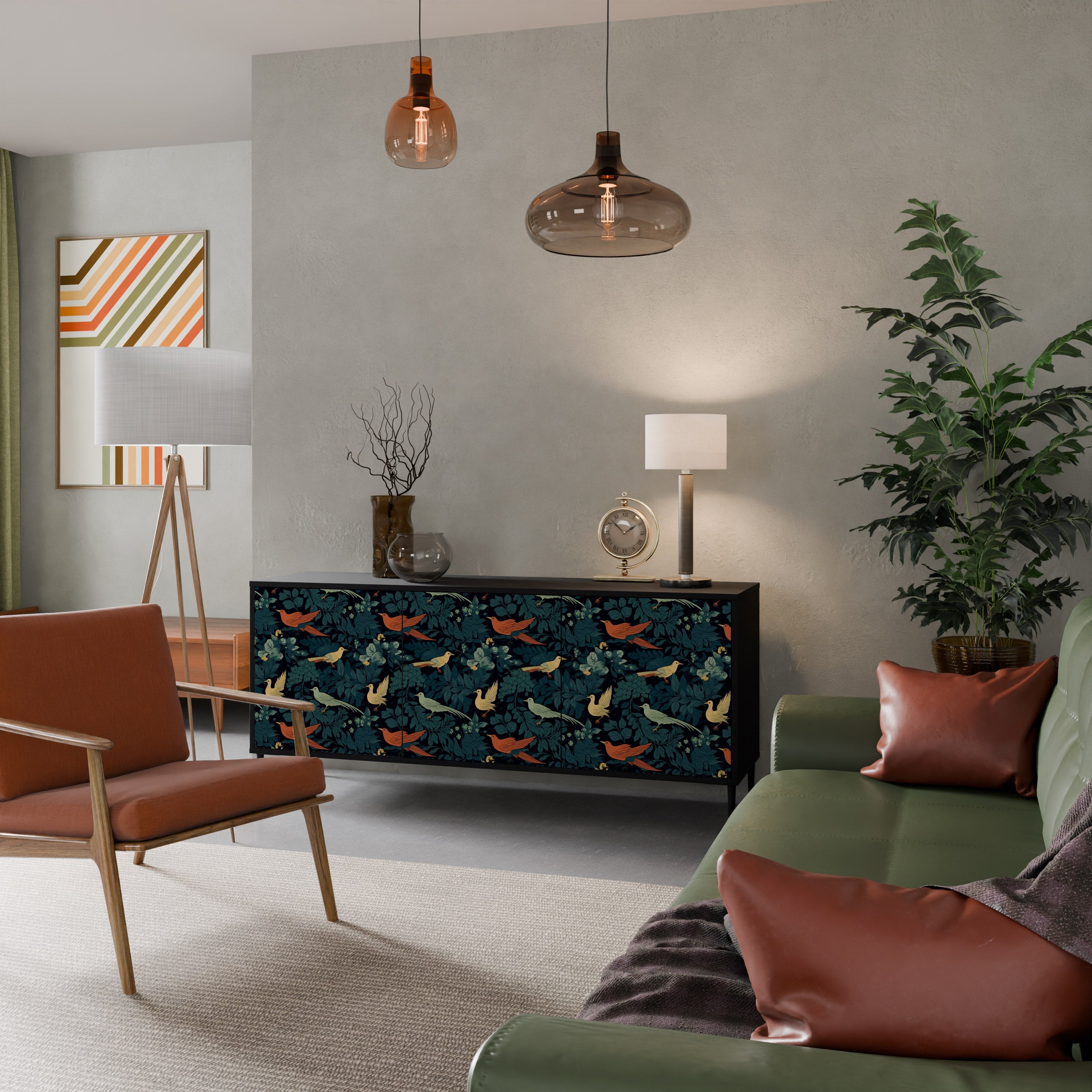 Buffet 3 portes FOWL ORNAMENT en finition noire