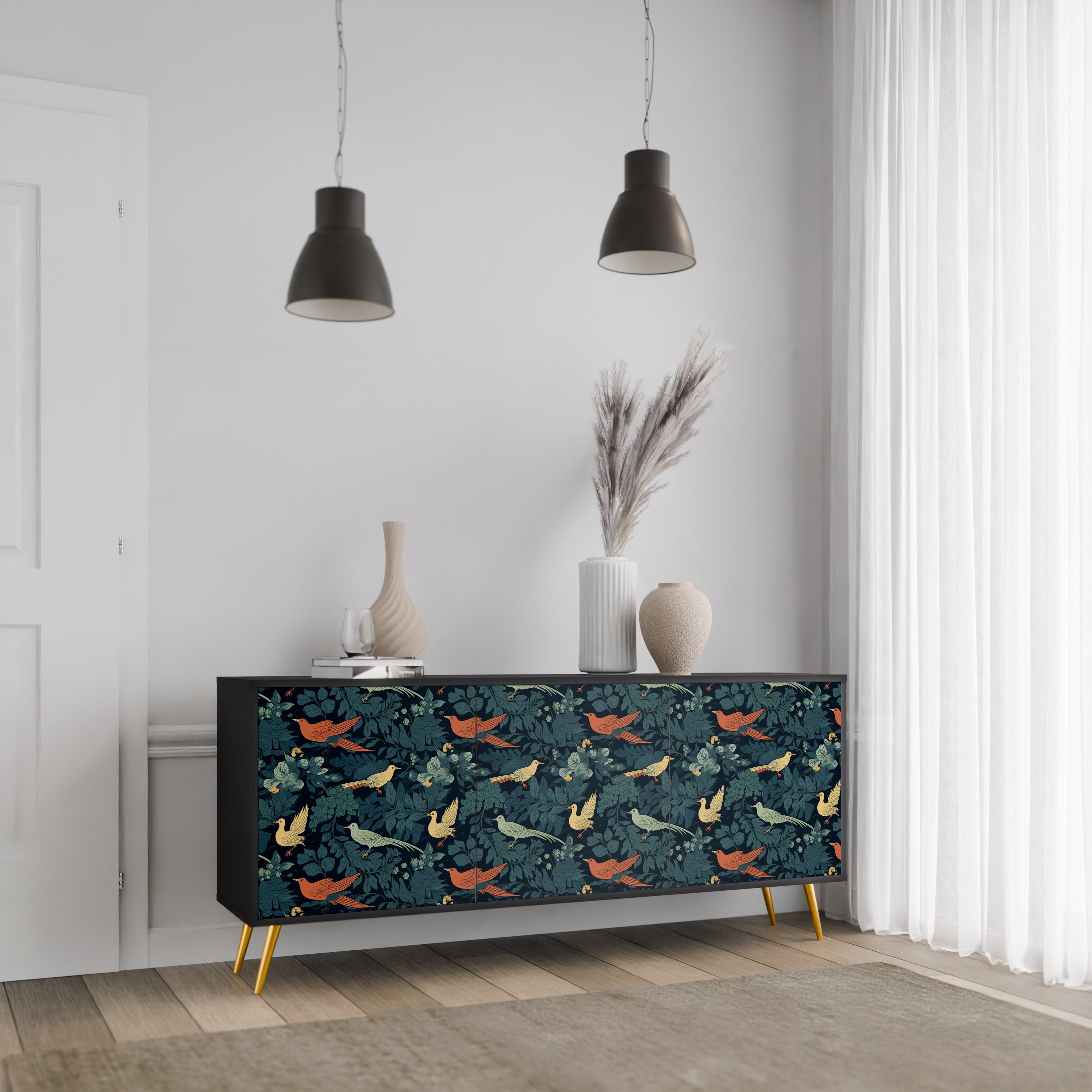 Buffet 3 portes FOWL ORNAMENT en finition noire