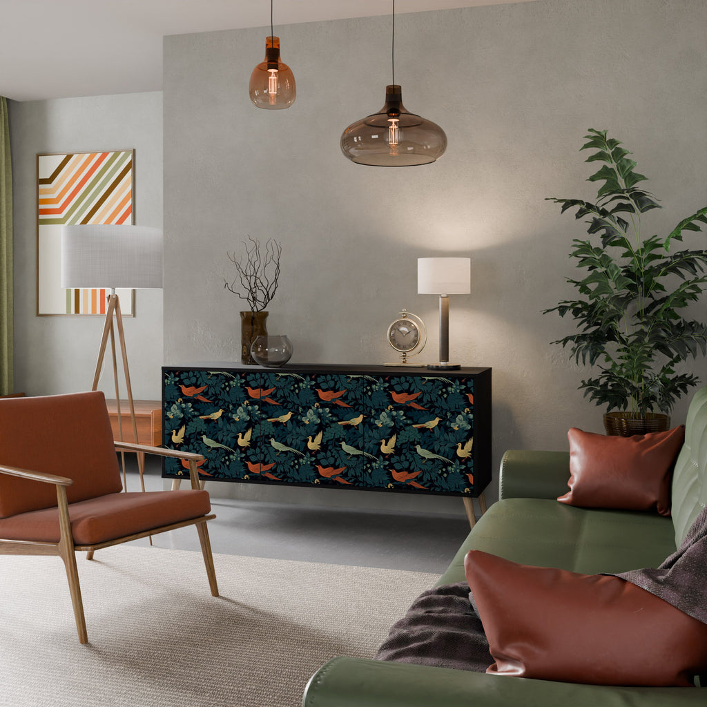 Buffet 3 portes FOWL ORNAMENT en finition noire