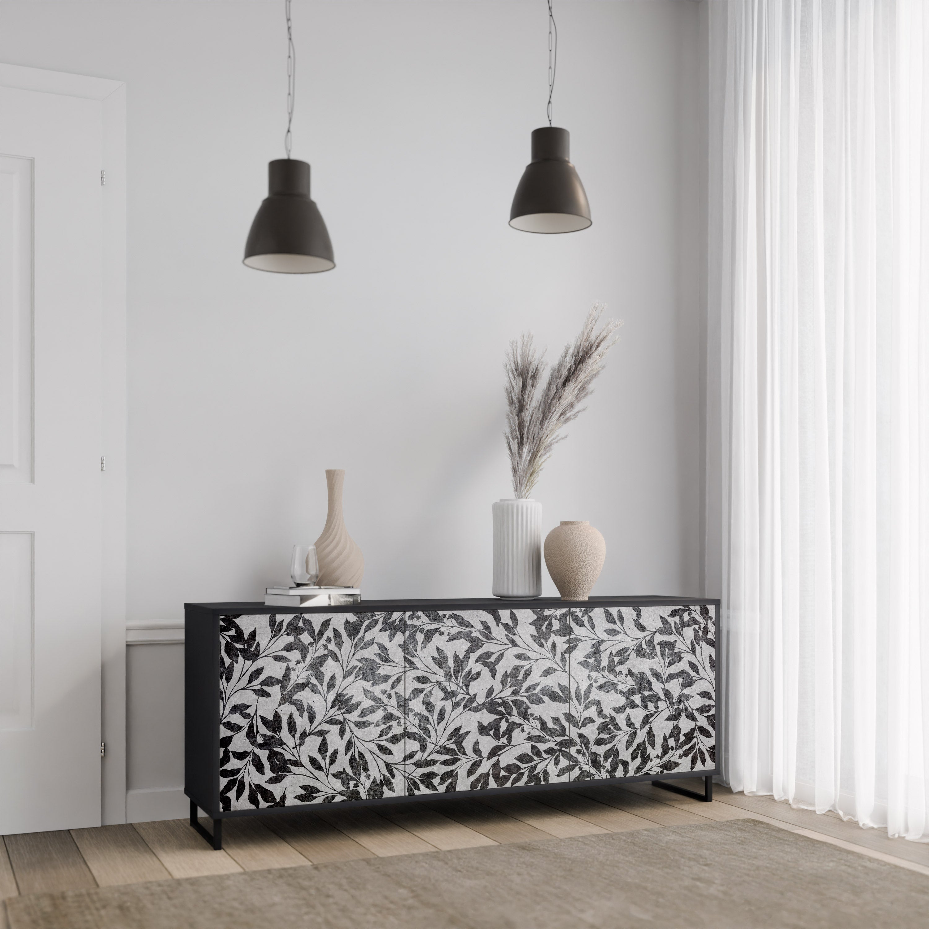 Buffet 3 portes CHARCOAL SPROUT en finition noire