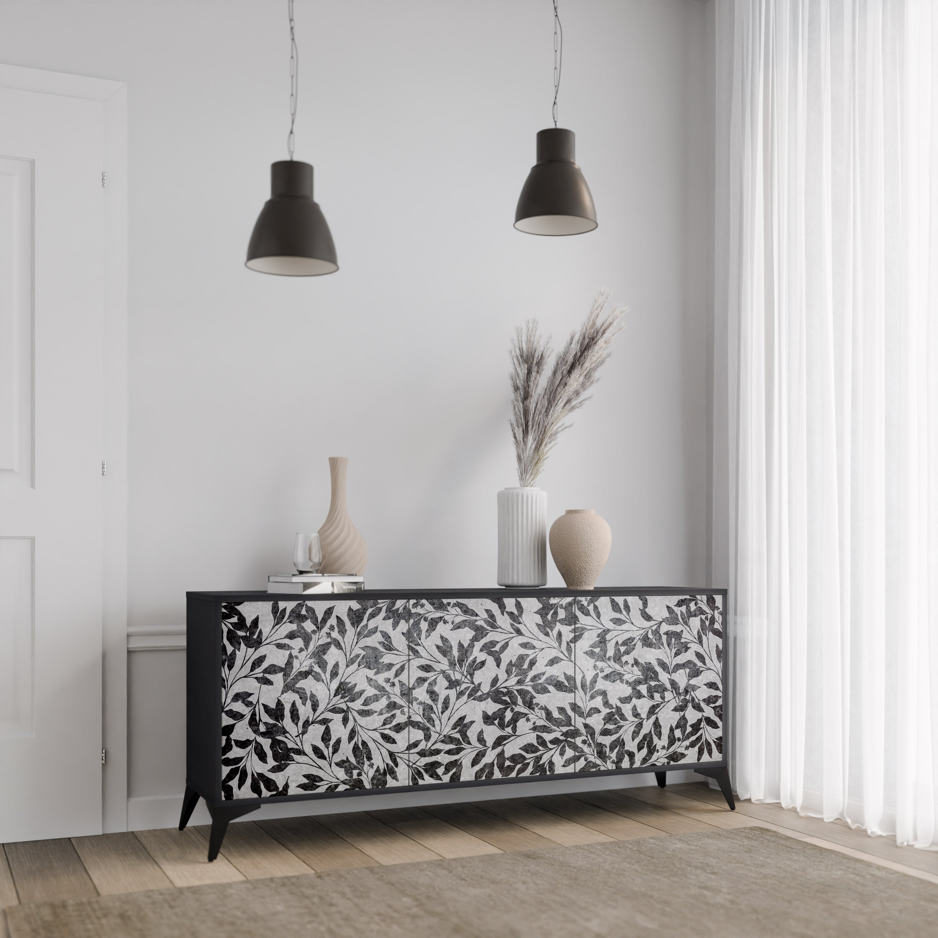 Buffet 3 portes CHARCOAL SPROUT en finition noire