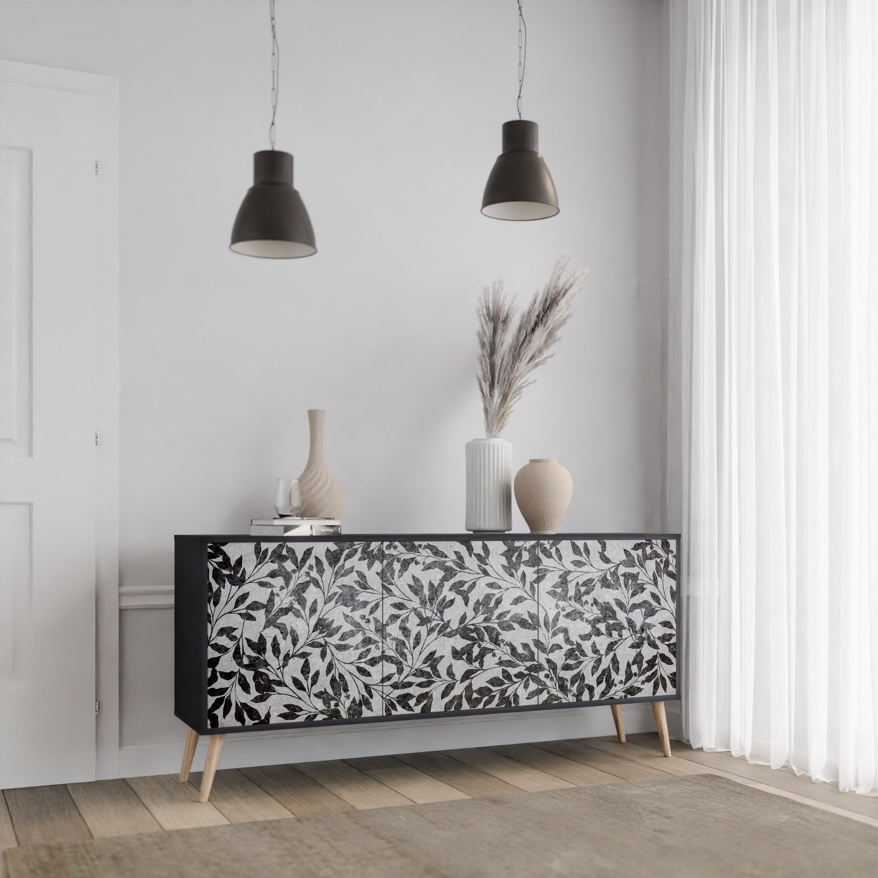 Buffet 3 portes CHARCOAL SPROUT en finition noire
