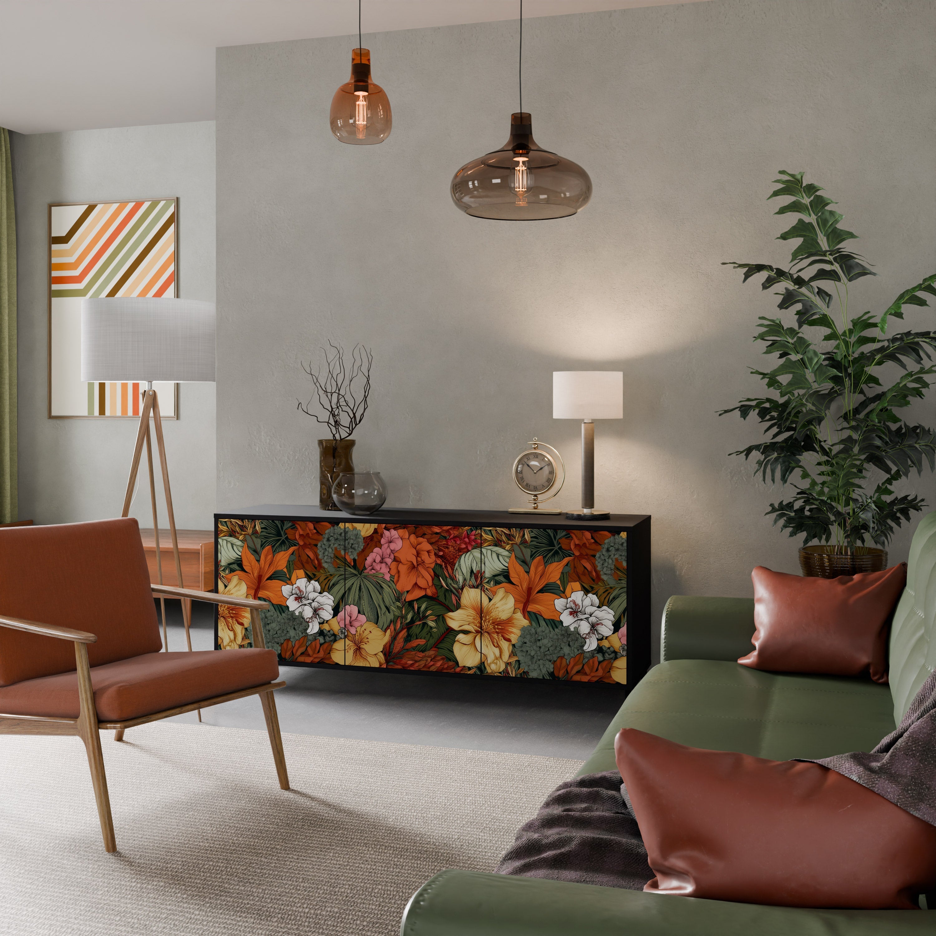 Buffet 3 portes RADIANT FLORA finition noire