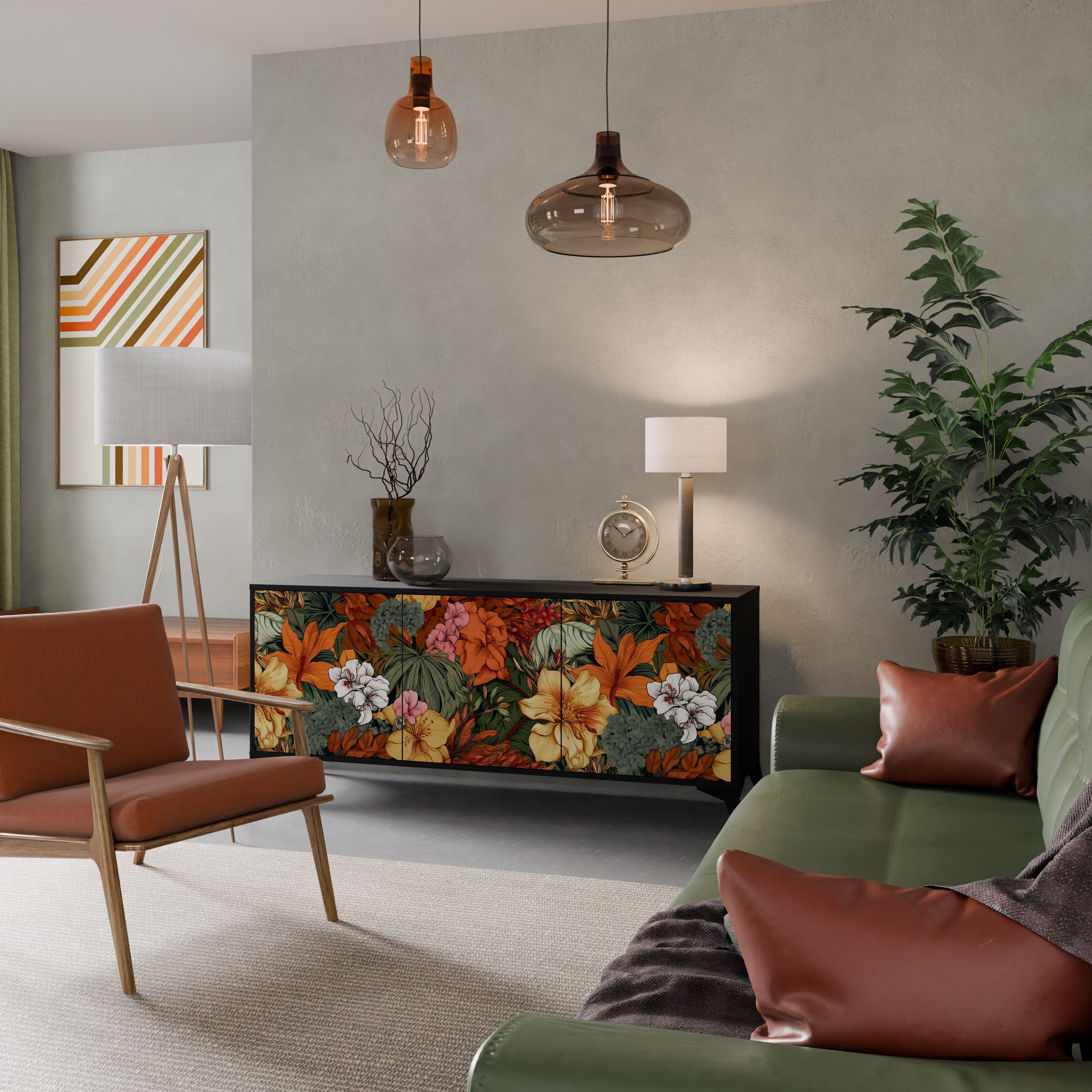 Buffet 3 portes RADIANT FLORA finition noire