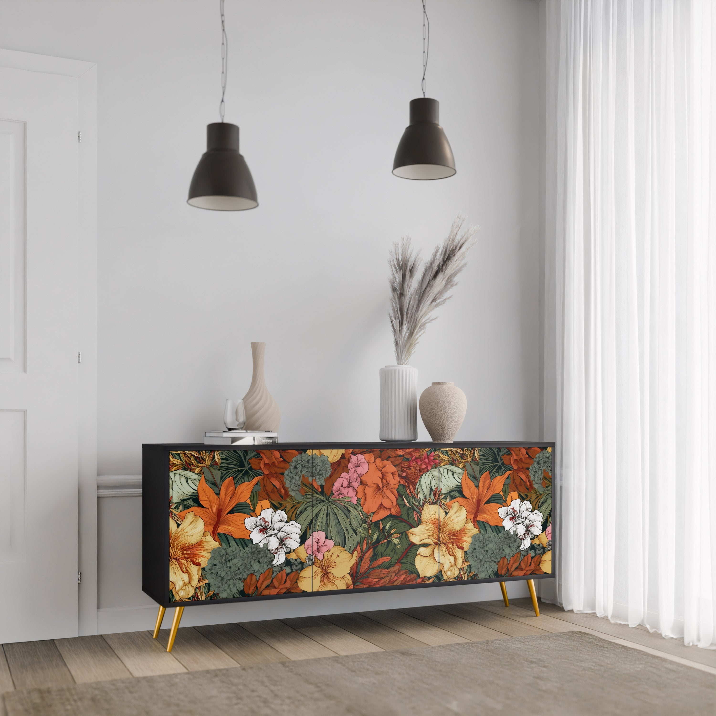 Buffet 3 portes RADIANT FLORA finition noire