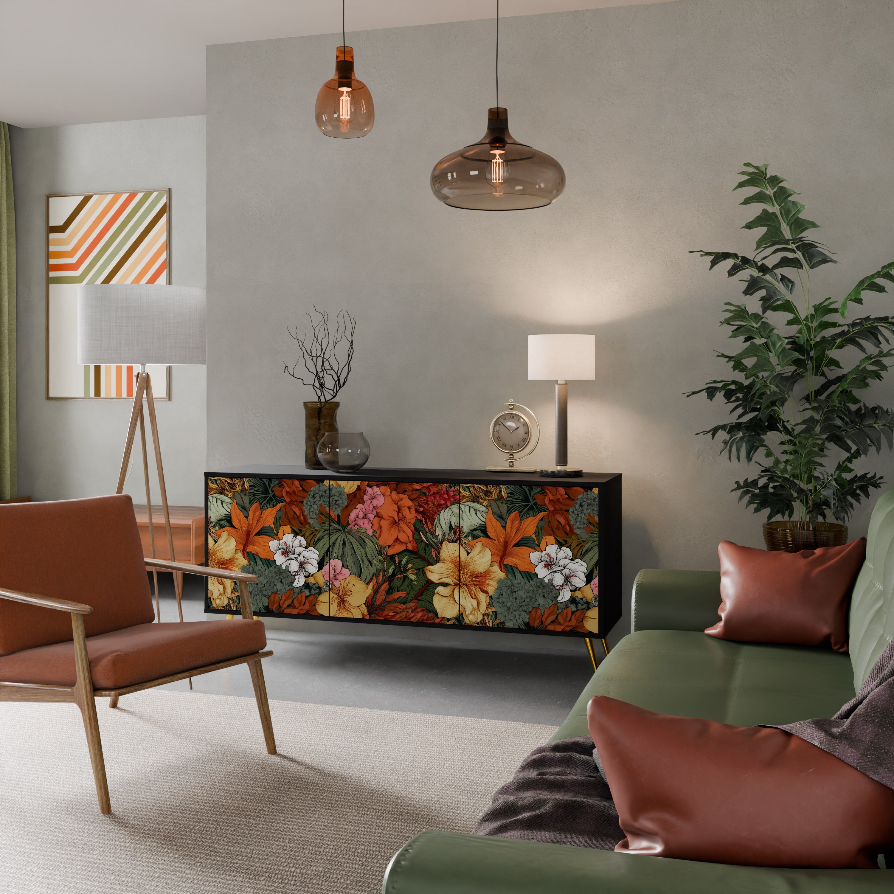 Buffet 3 portes RADIANT FLORA finition noire