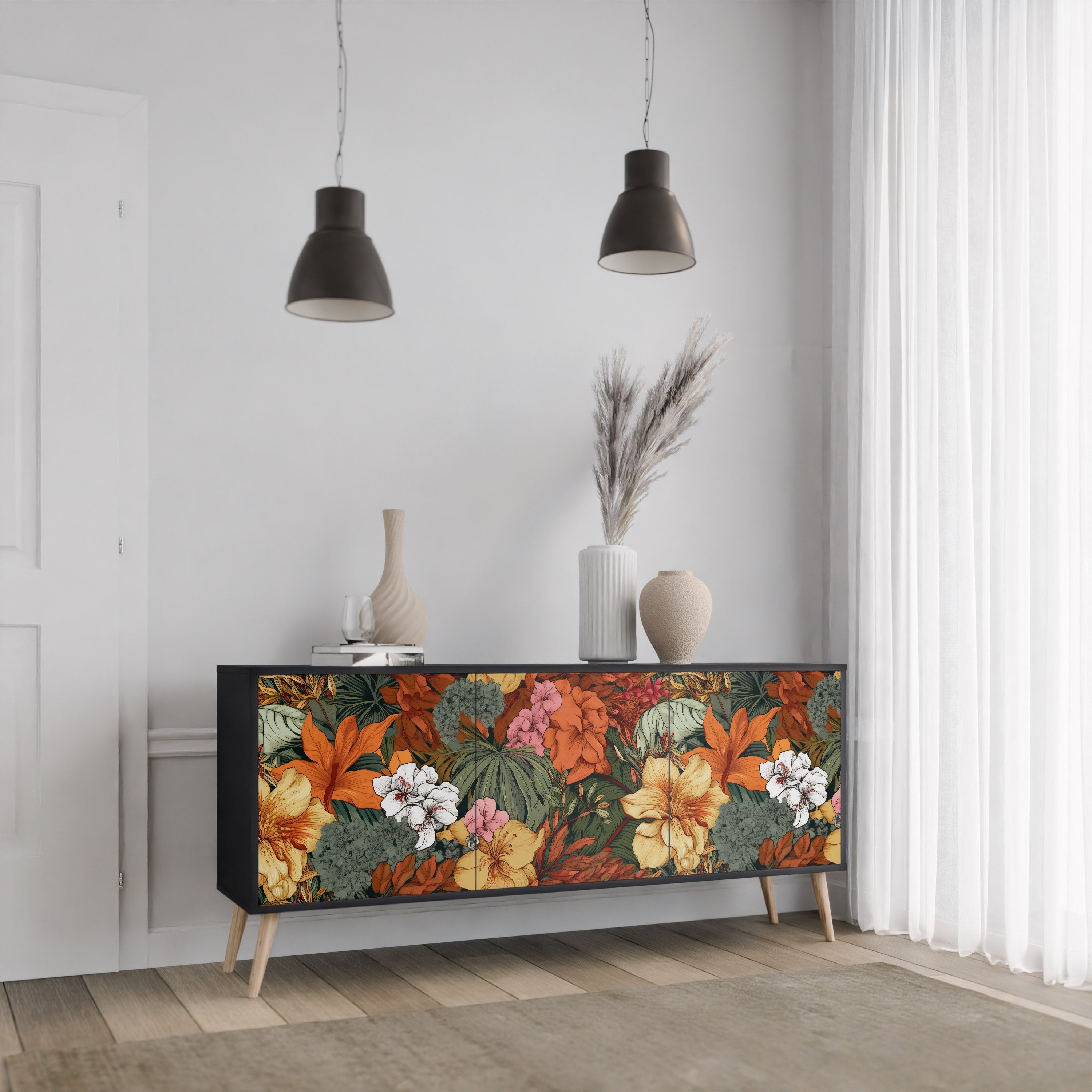 Buffet 3 portes RADIANT FLORA finition noire