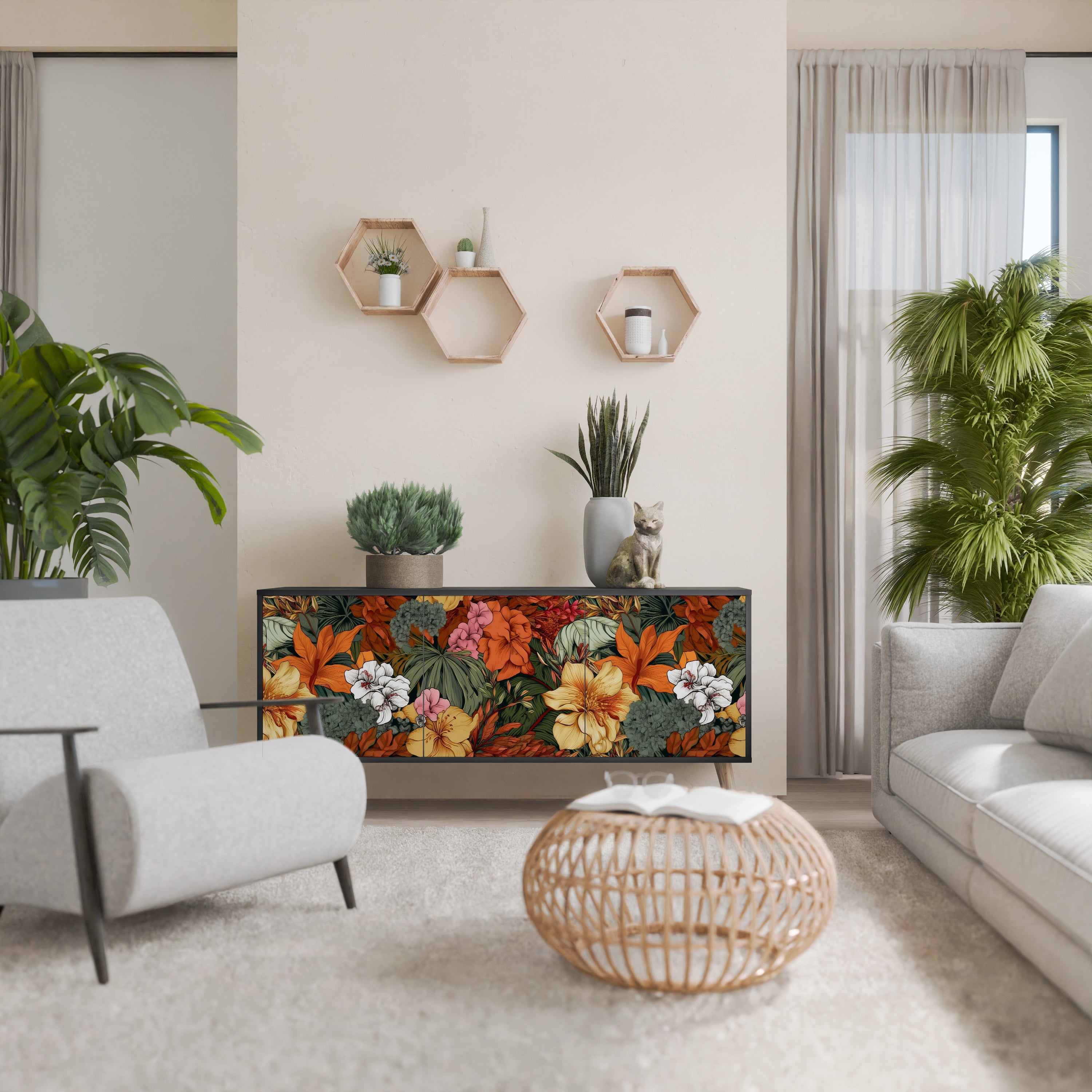 Buffet 3 portes RADIANT FLORA finition noire