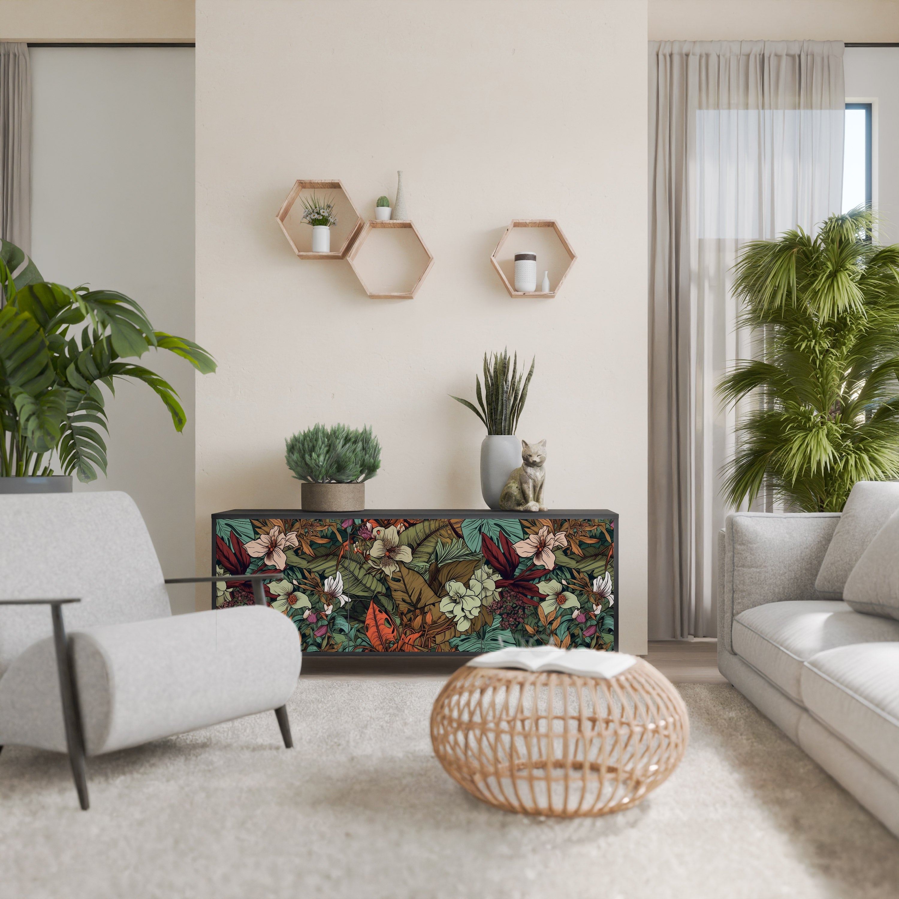 Buffet 3 portes BOTANICAL EMERGENCE en finition noire