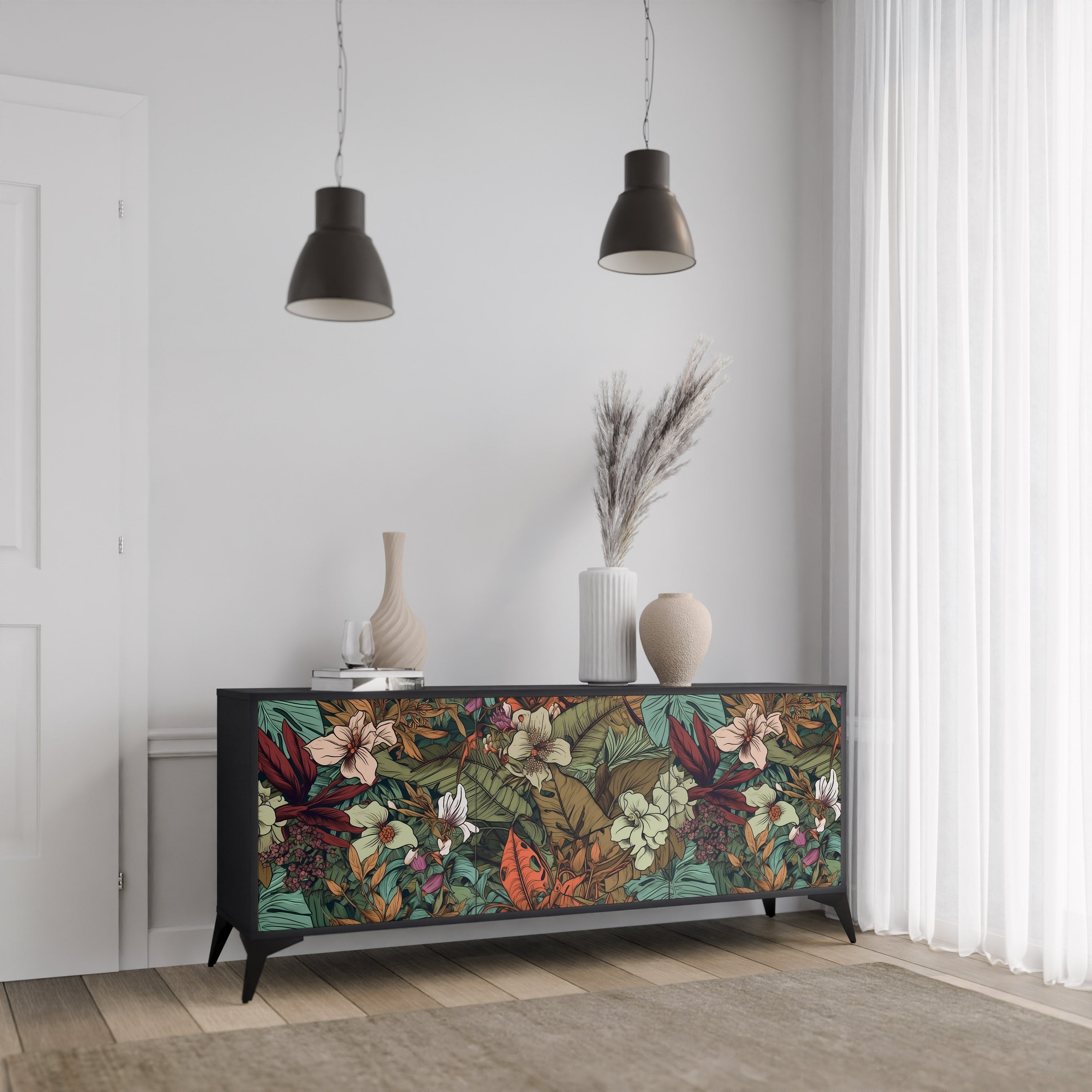 Buffet 3 portes BOTANICAL EMERGENCE en finition noire