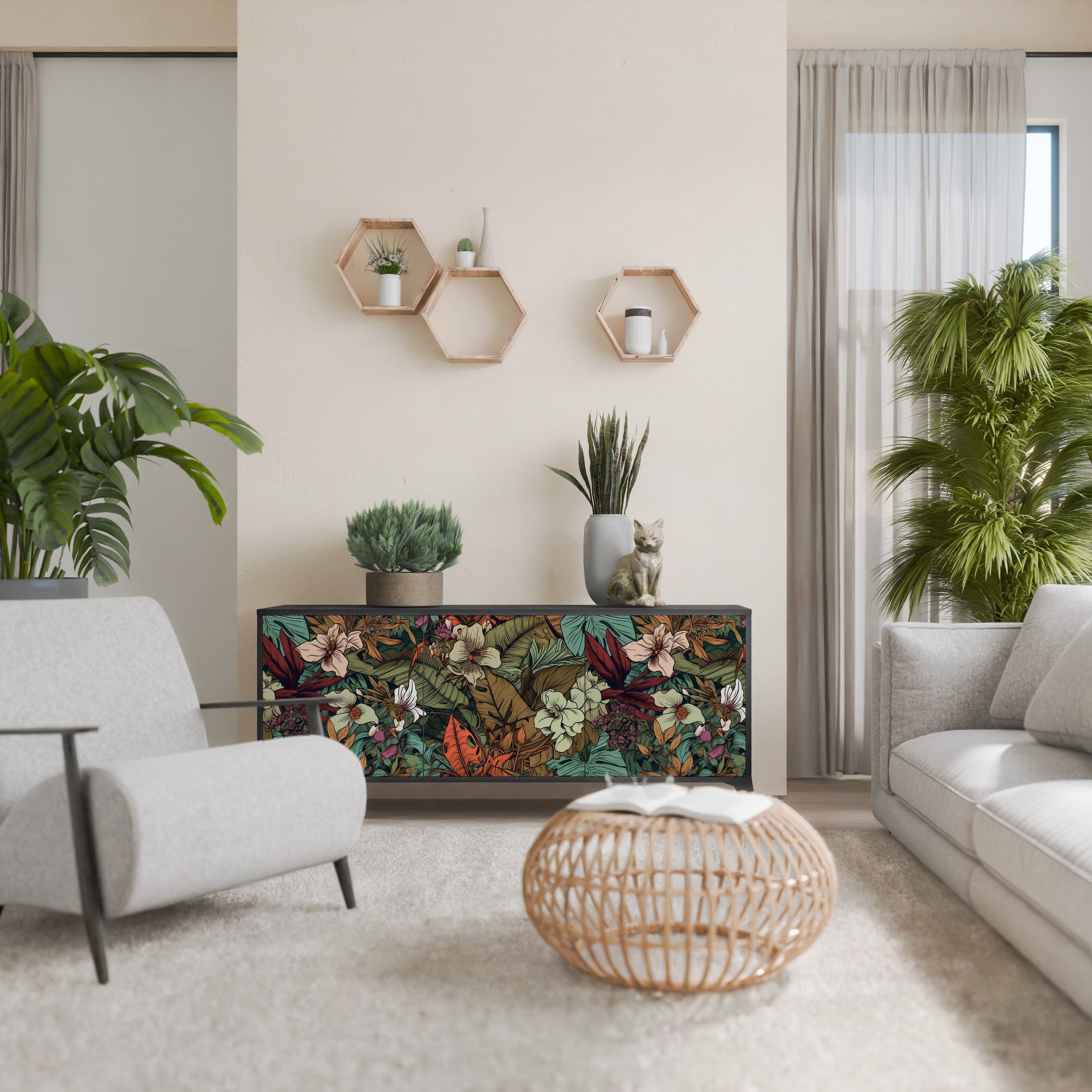 Buffet 3 portes BOTANICAL EMERGENCE en finition noire