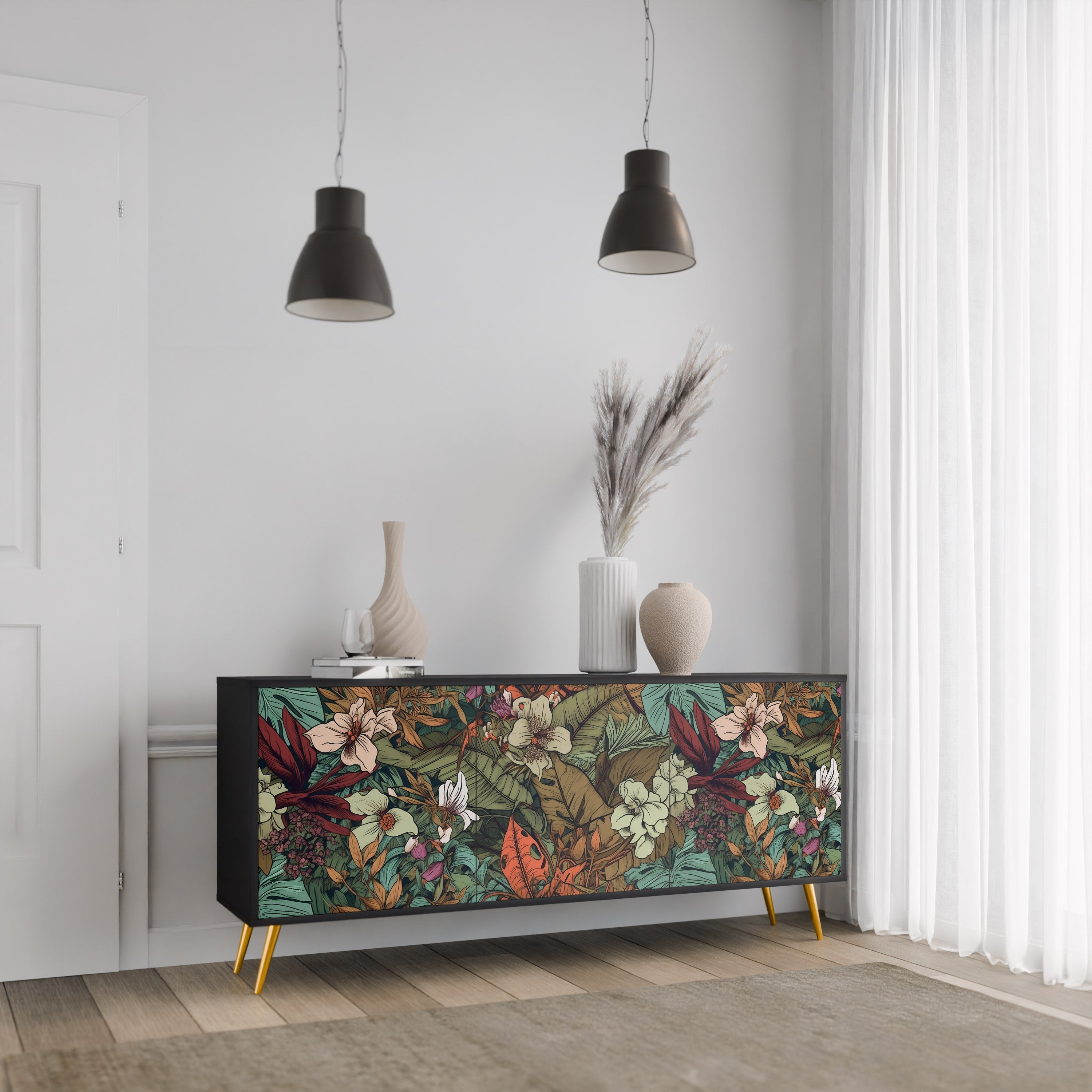 Buffet 3 portes BOTANICAL EMERGENCE en finition noire
