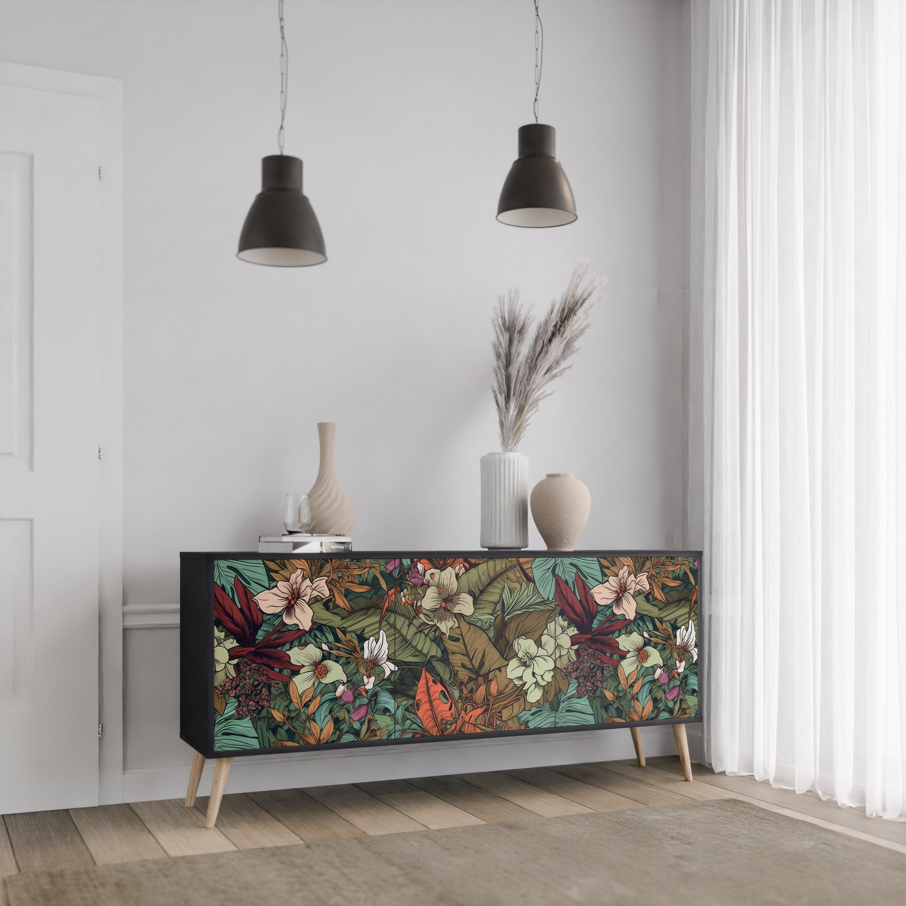 Buffet 3 portes BOTANICAL EMERGENCE en finition noire