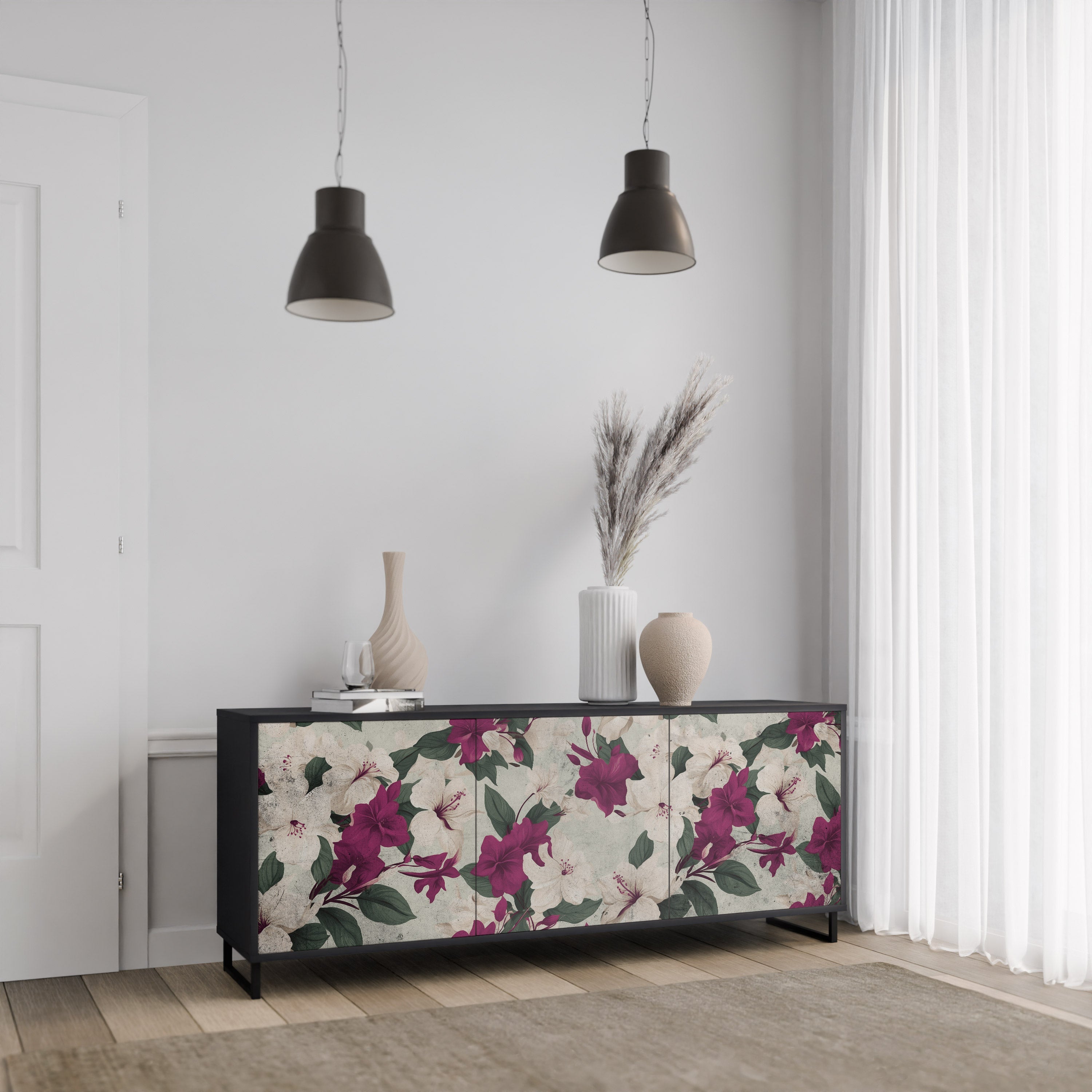 Buffet 3 portes FLOWERET DREAM finition noire