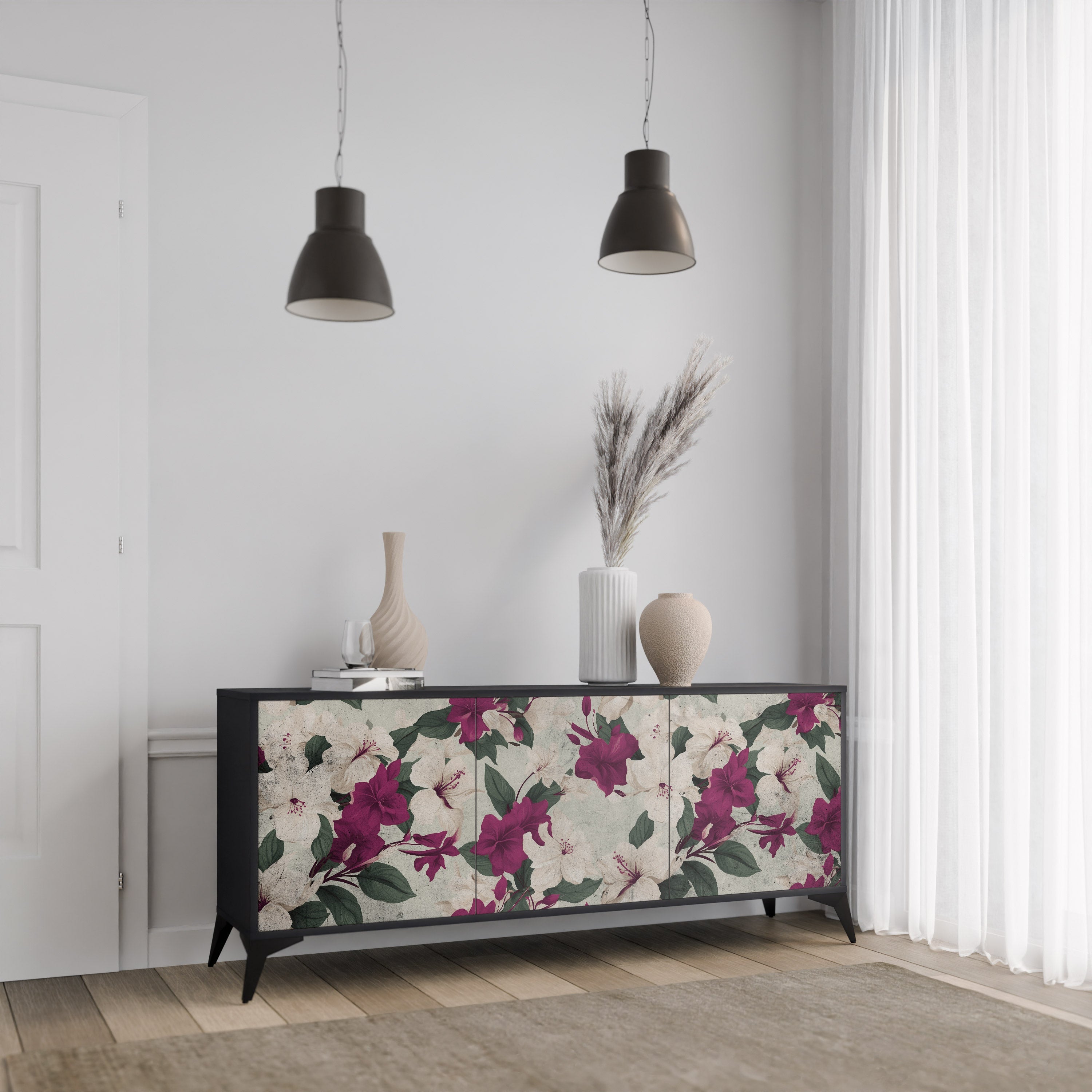 Buffet 3 portes FLOWERET DREAM finition noire