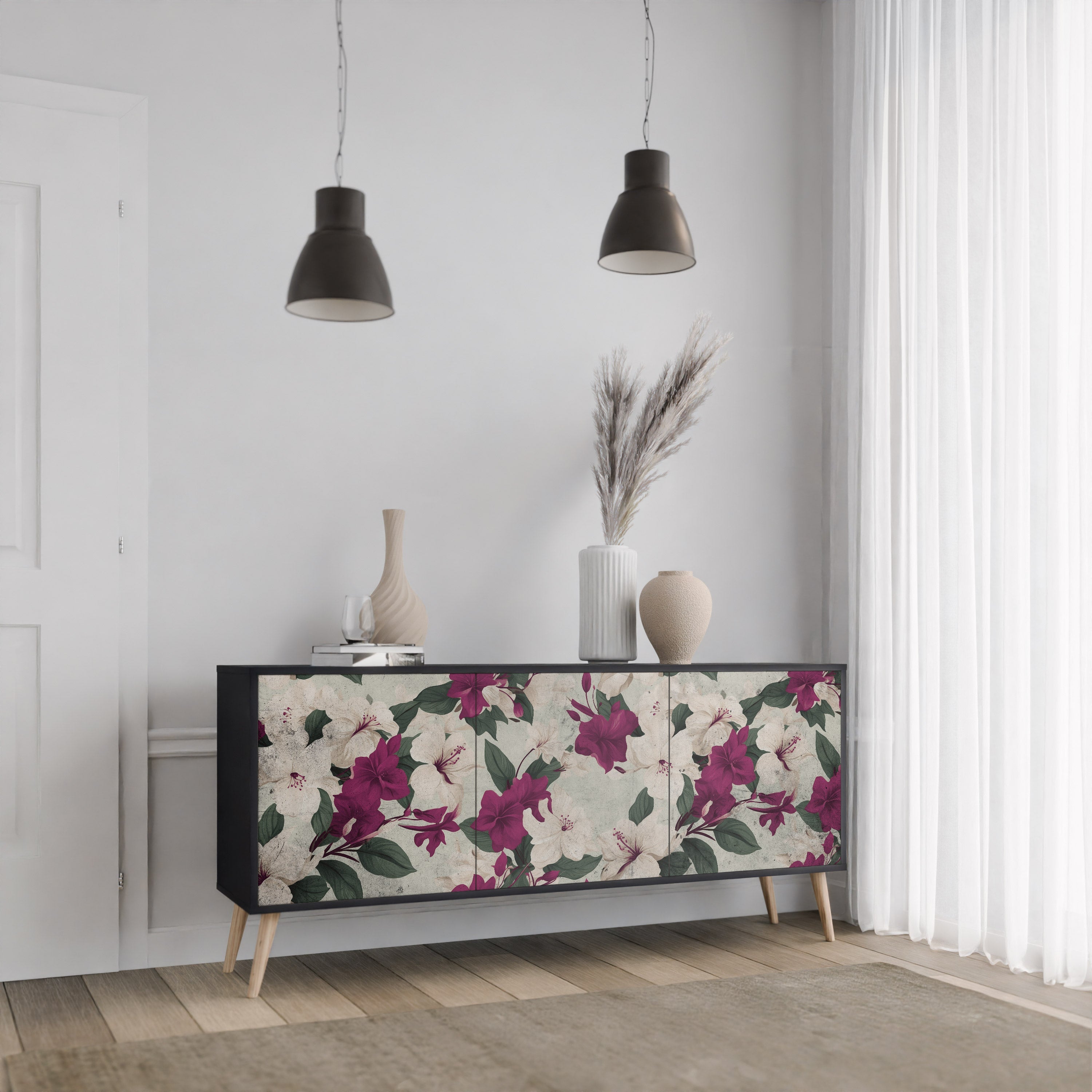 Buffet 3 portes FLOWERET DREAM finition noire