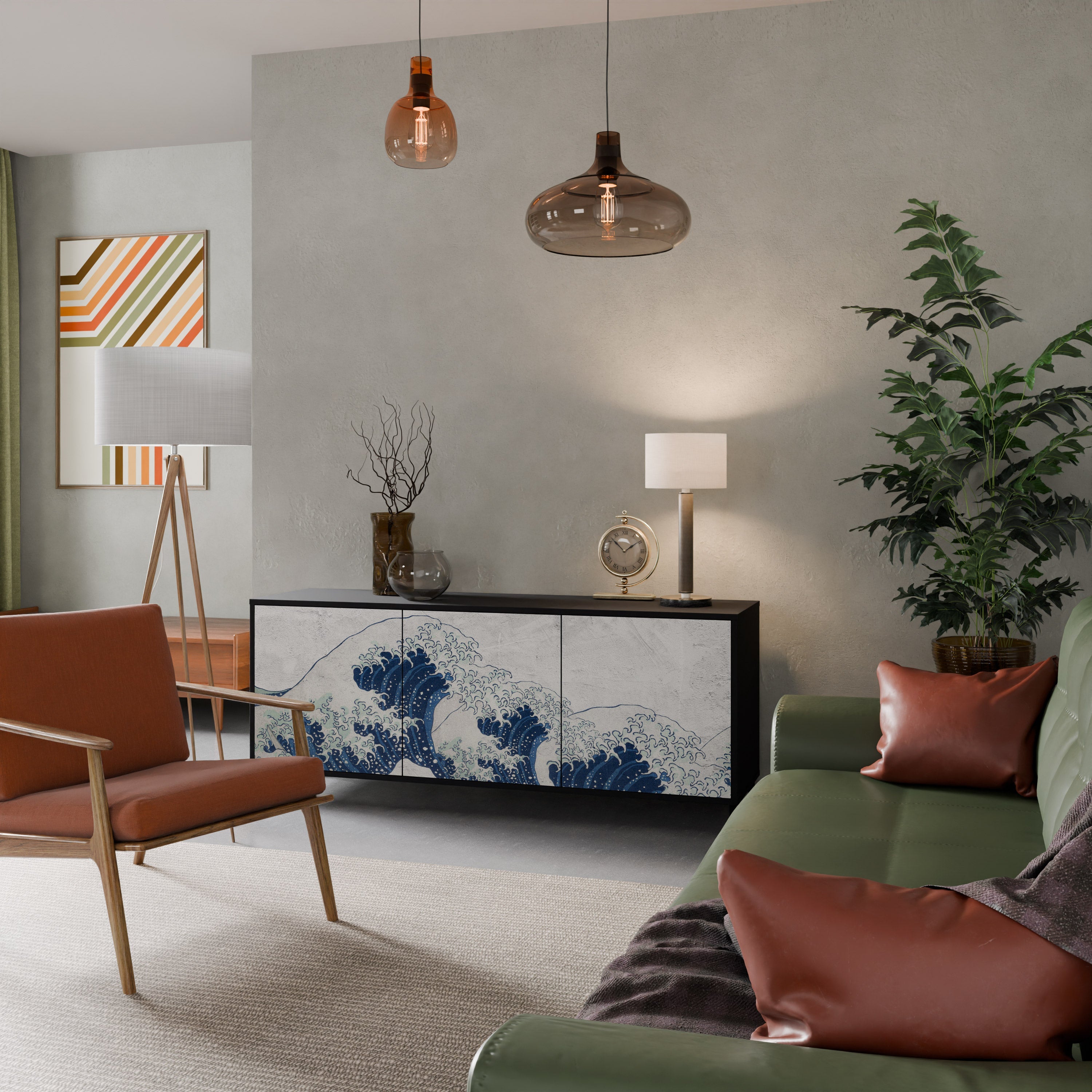 Buffet 3 portes LA GRANDE VAGUE DE KANAGAWA en finition noire