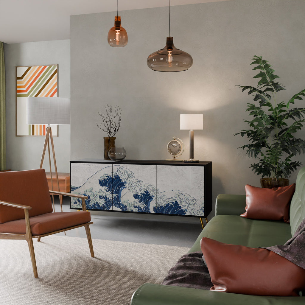 Buffet 3 portes LA GRANDE VAGUE DE KANAGAWA en finition noire