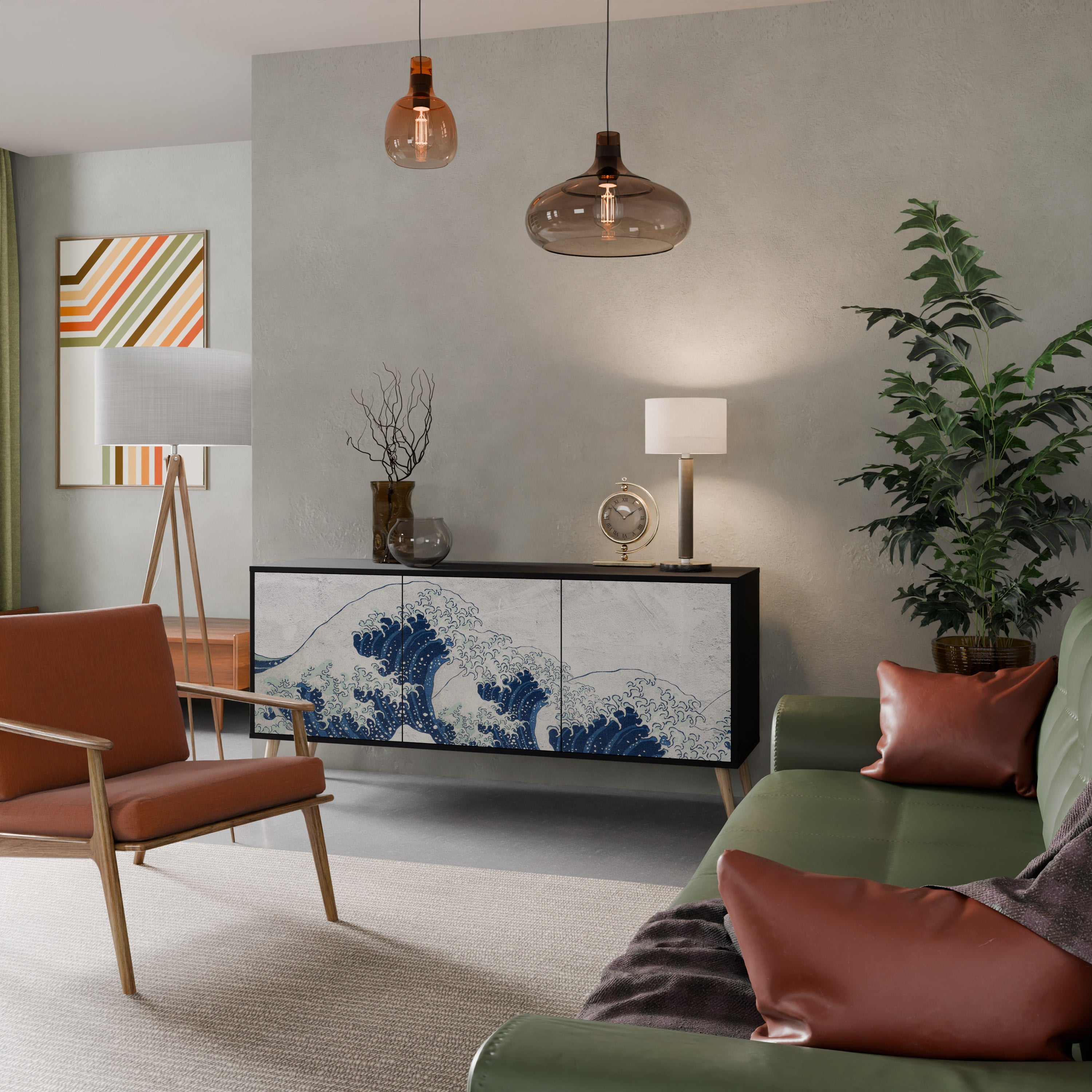 Buffet 3 portes LA GRANDE VAGUE DE KANAGAWA en finition noire