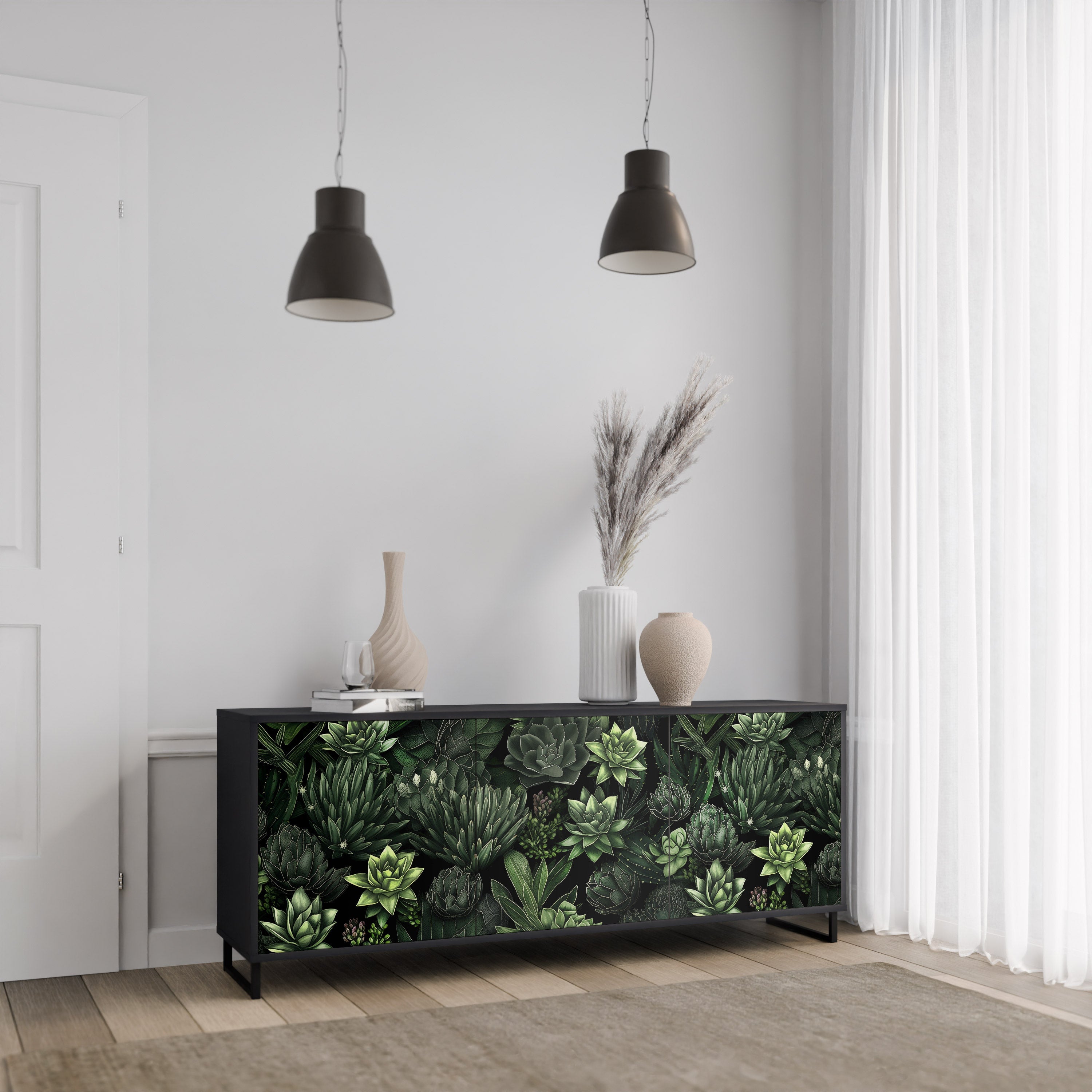 Buffet 3 portes SUCCULENT JUNGLE finition noire