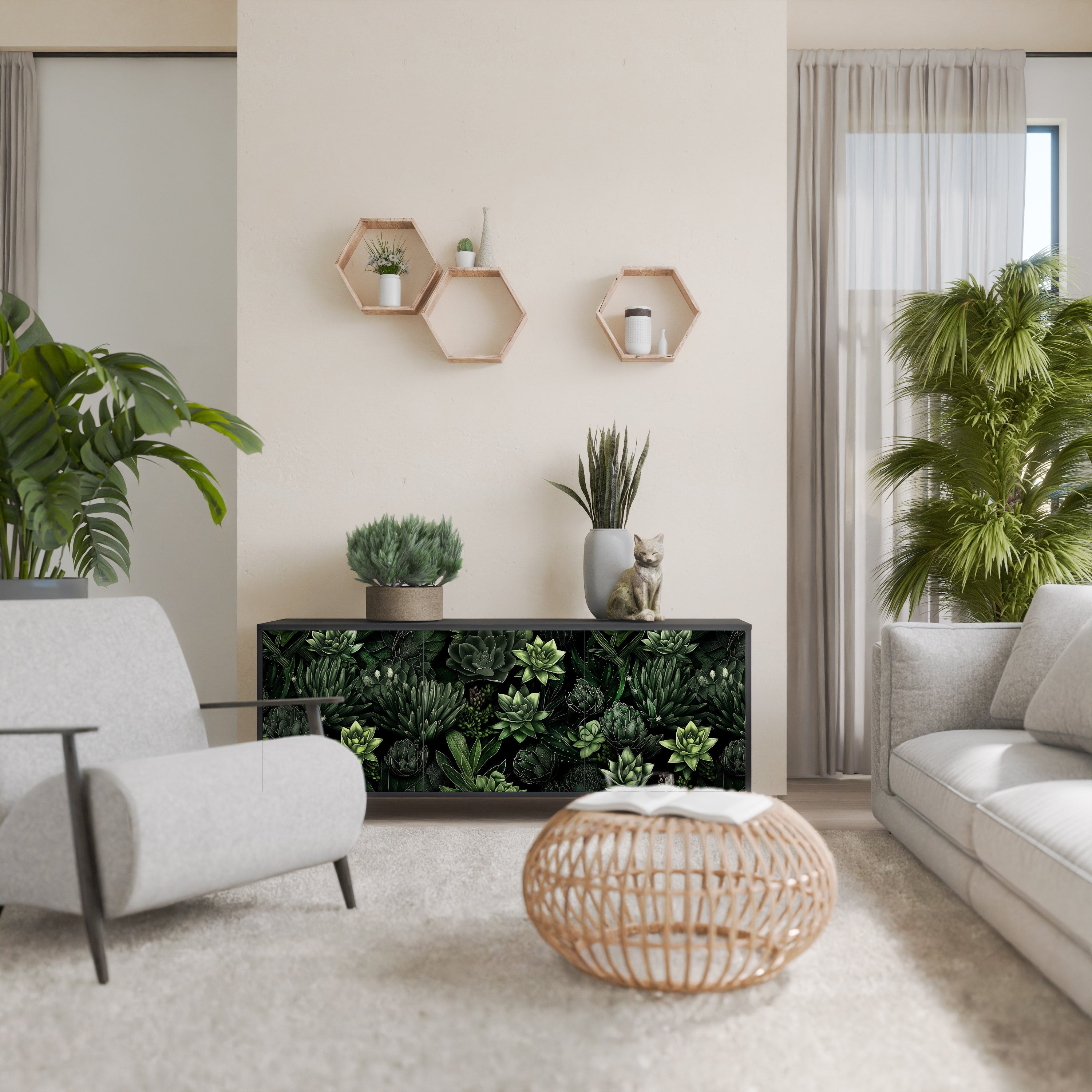 Buffet 3 portes SUCCULENT JUNGLE finition noire