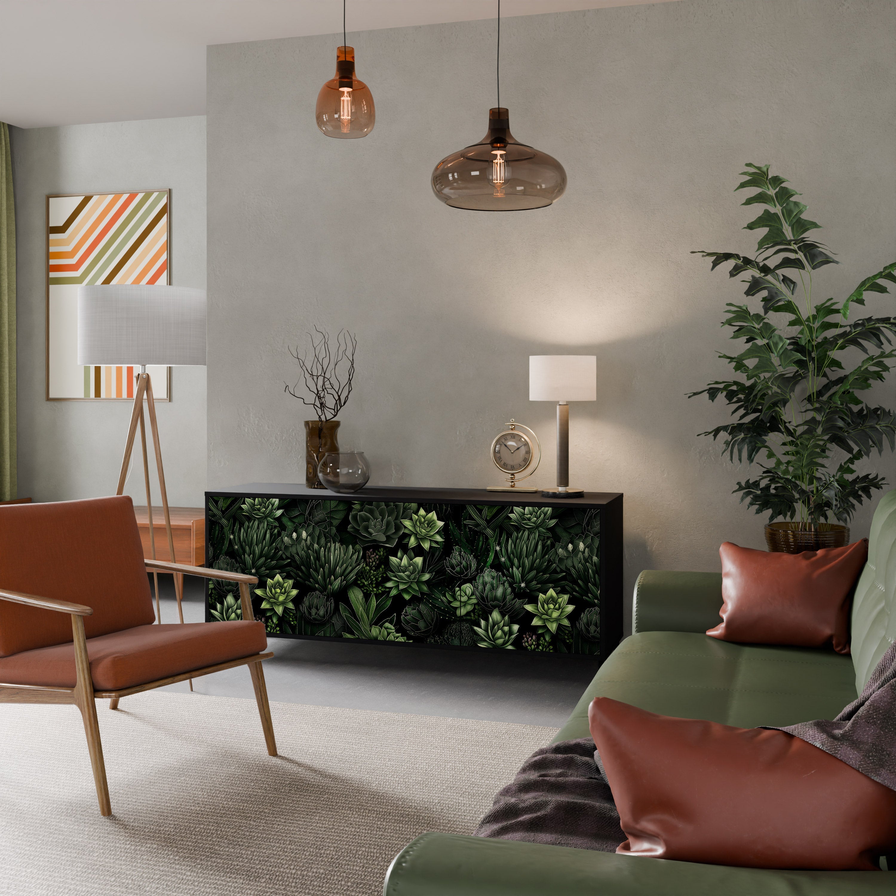 Buffet 3 portes SUCCULENT JUNGLE finition noire