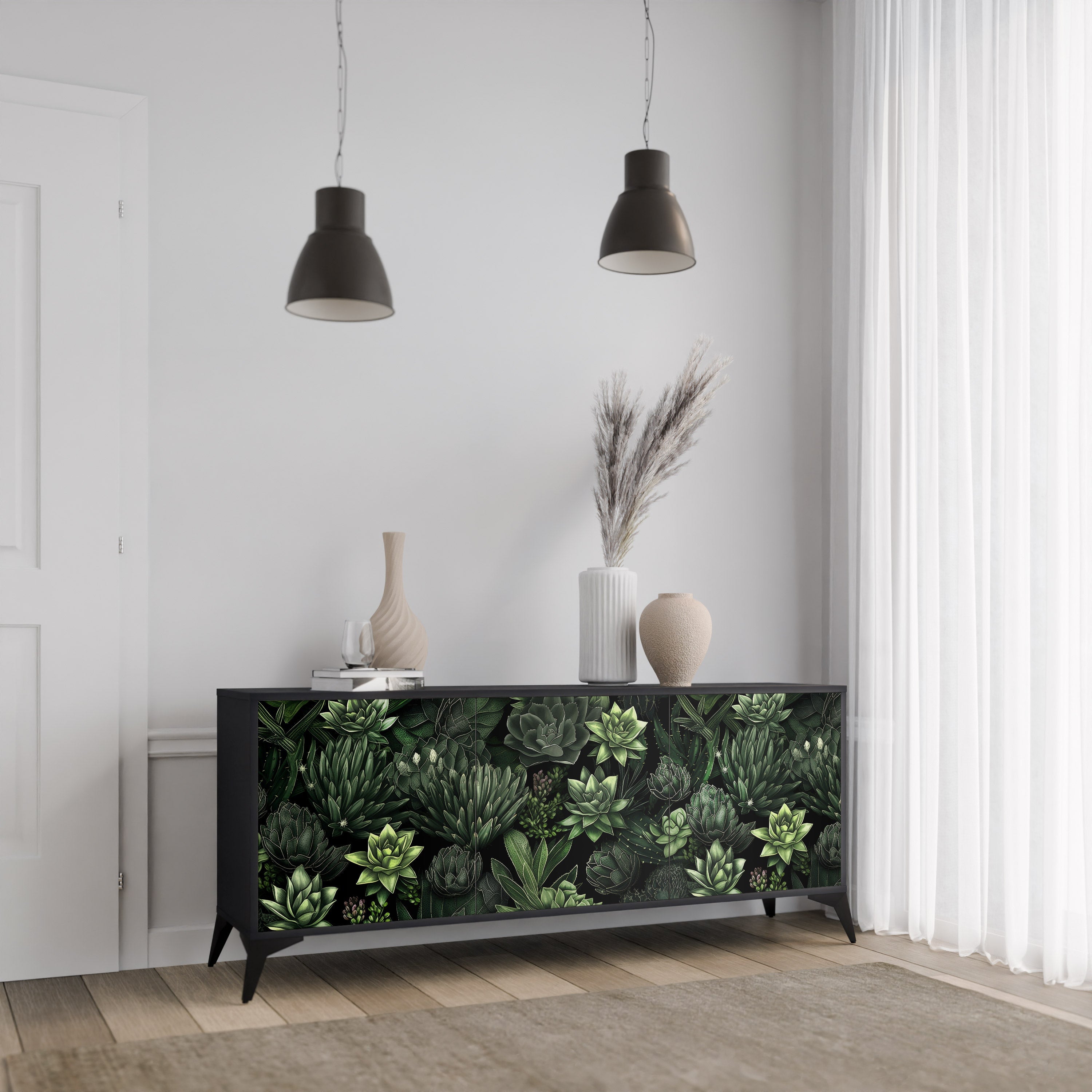 Buffet 3 portes SUCCULENT JUNGLE finition noire