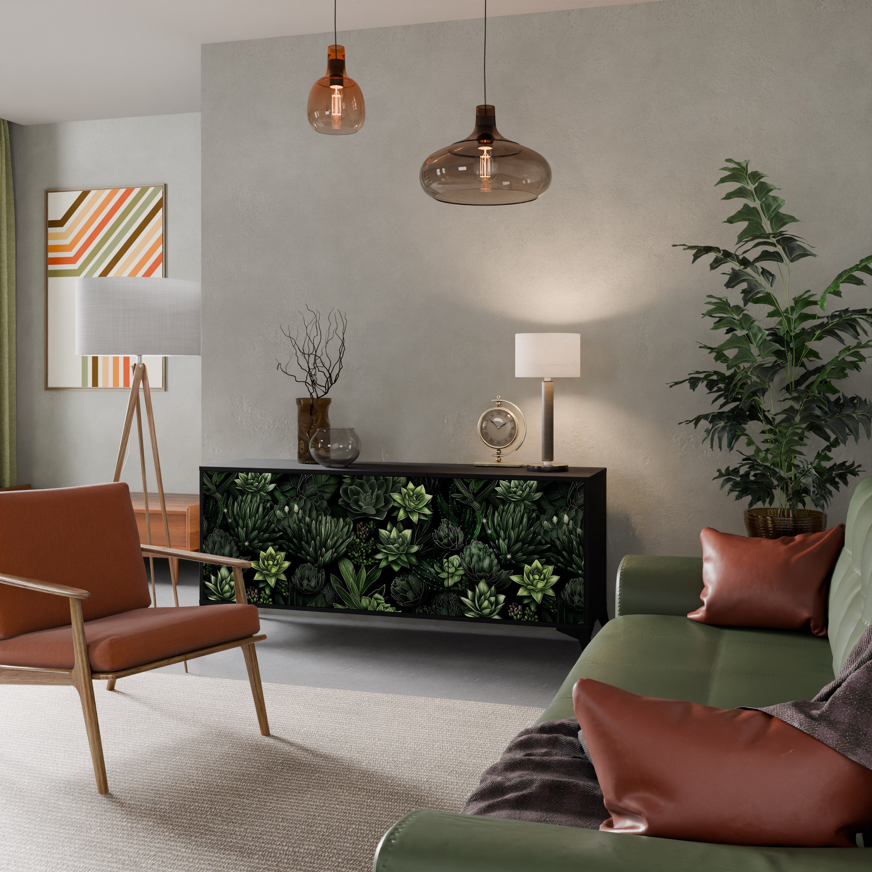 Buffet 3 portes SUCCULENT JUNGLE finition noire