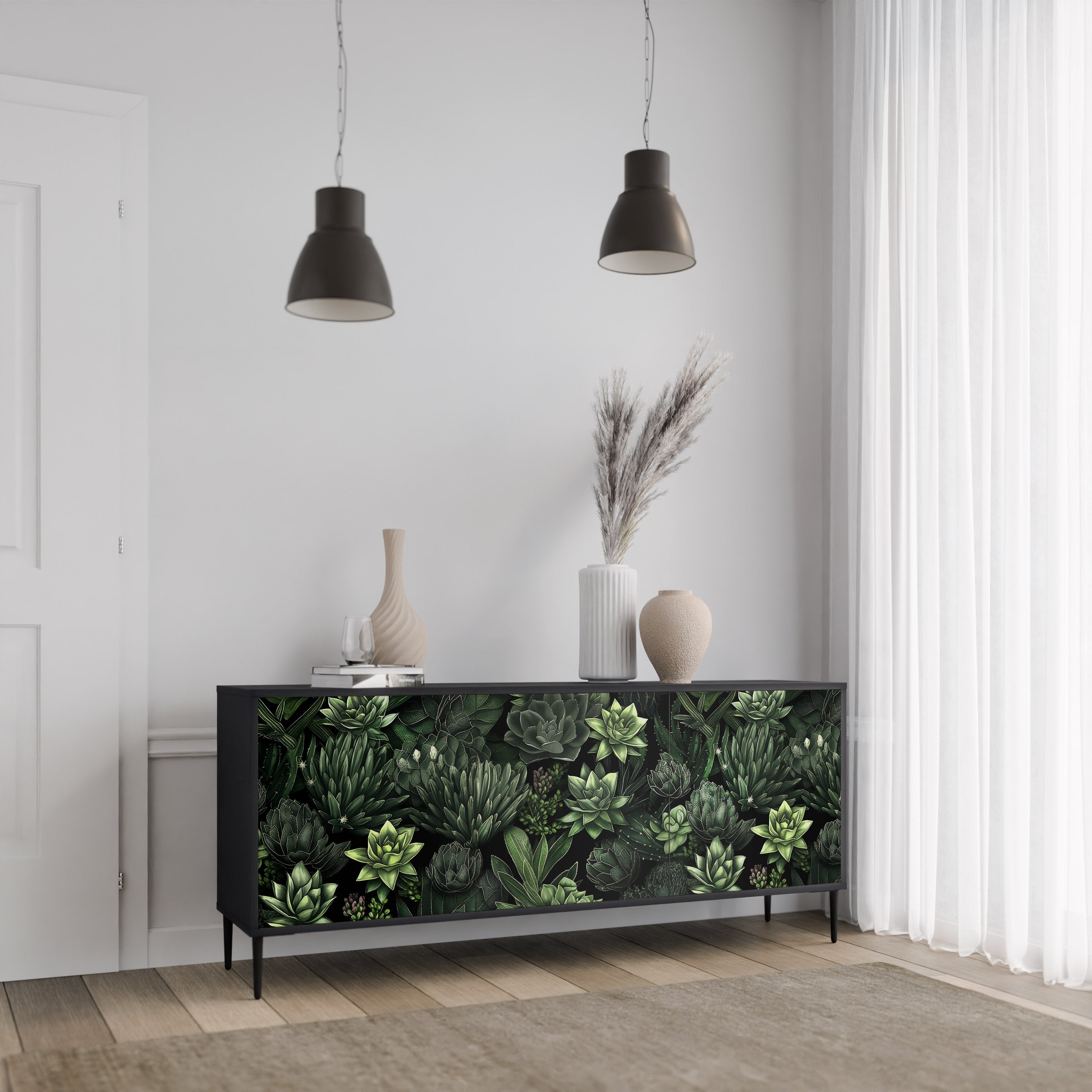Buffet 3 portes SUCCULENT JUNGLE finition noire