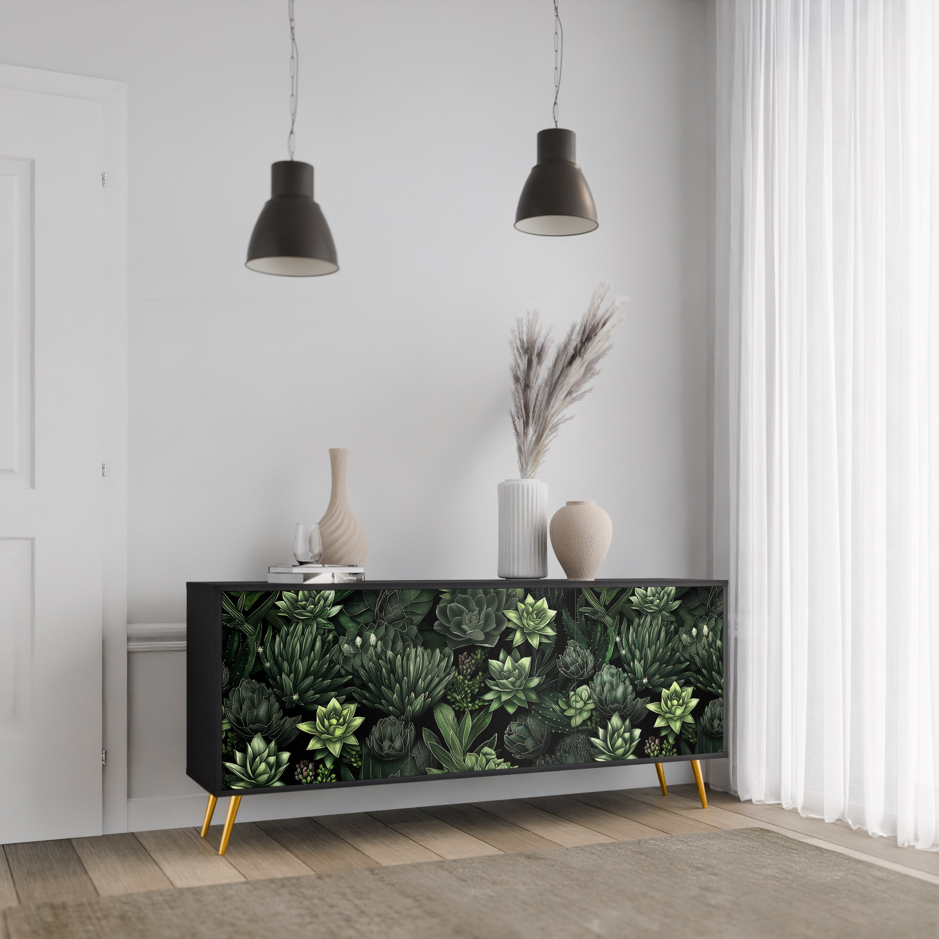Buffet 3 portes SUCCULENT JUNGLE finition noire