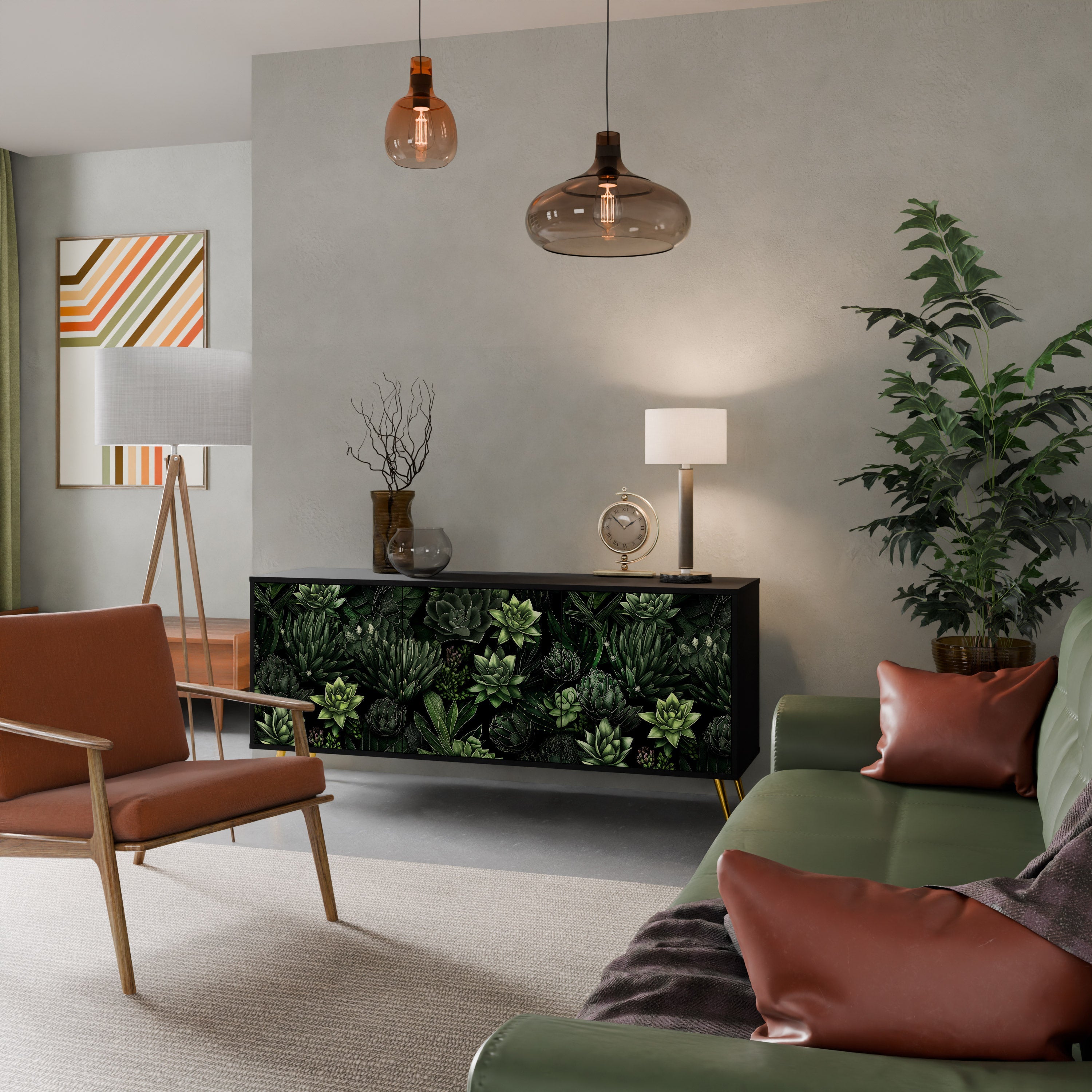 Buffet 3 portes SUCCULENT JUNGLE finition noire