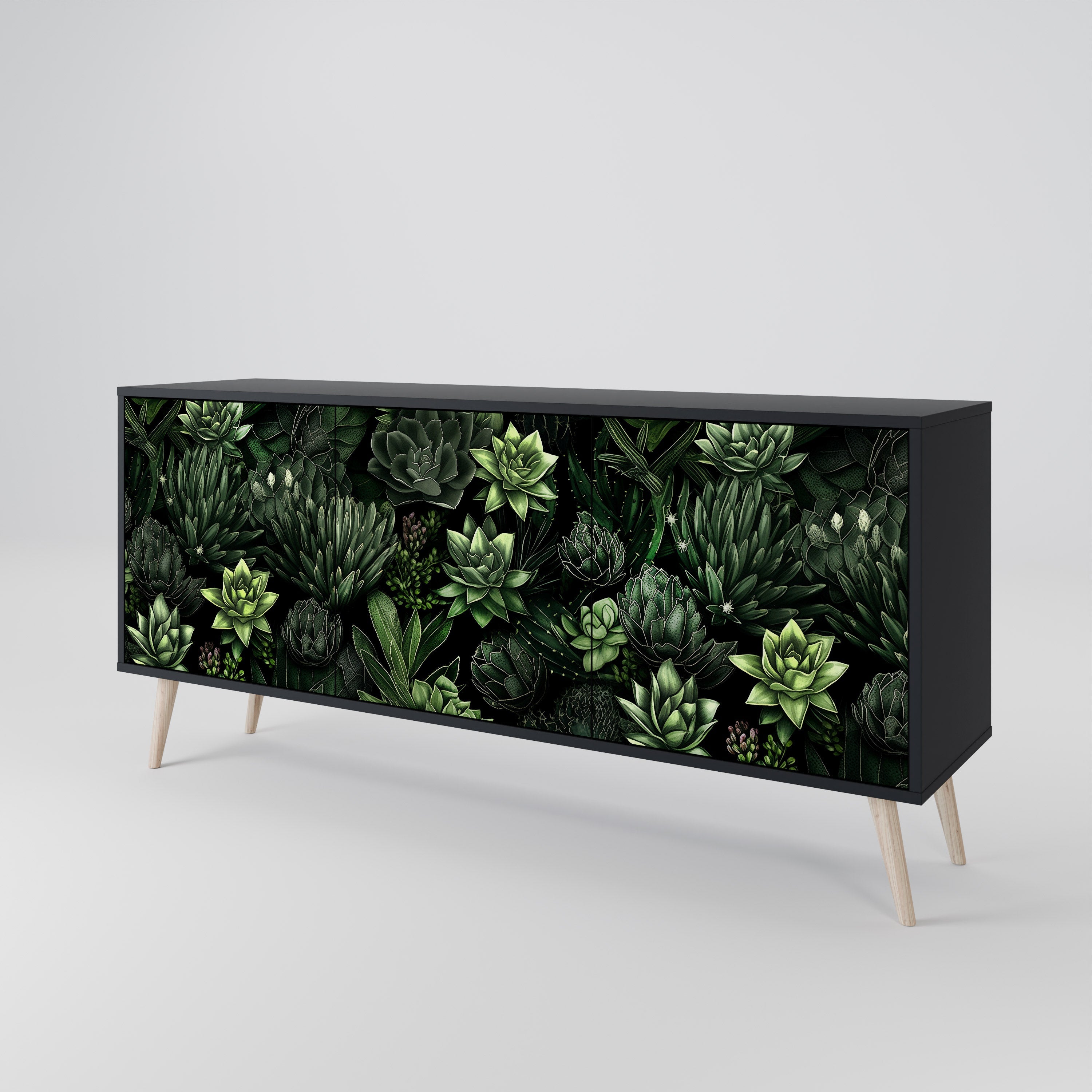Buffet 3 portes SUCCULENT JUNGLE finition noire