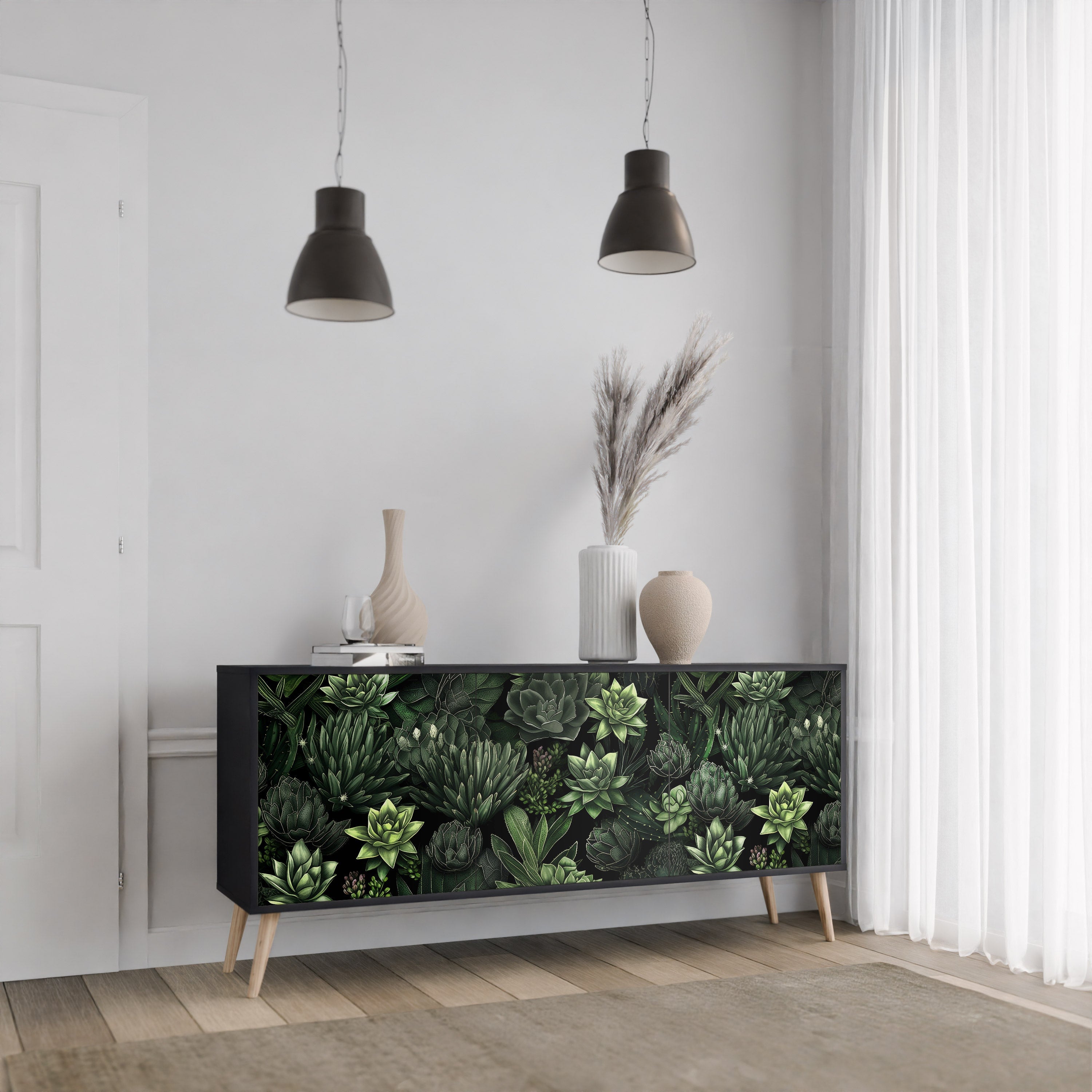 Buffet 3 portes SUCCULENT JUNGLE finition noire