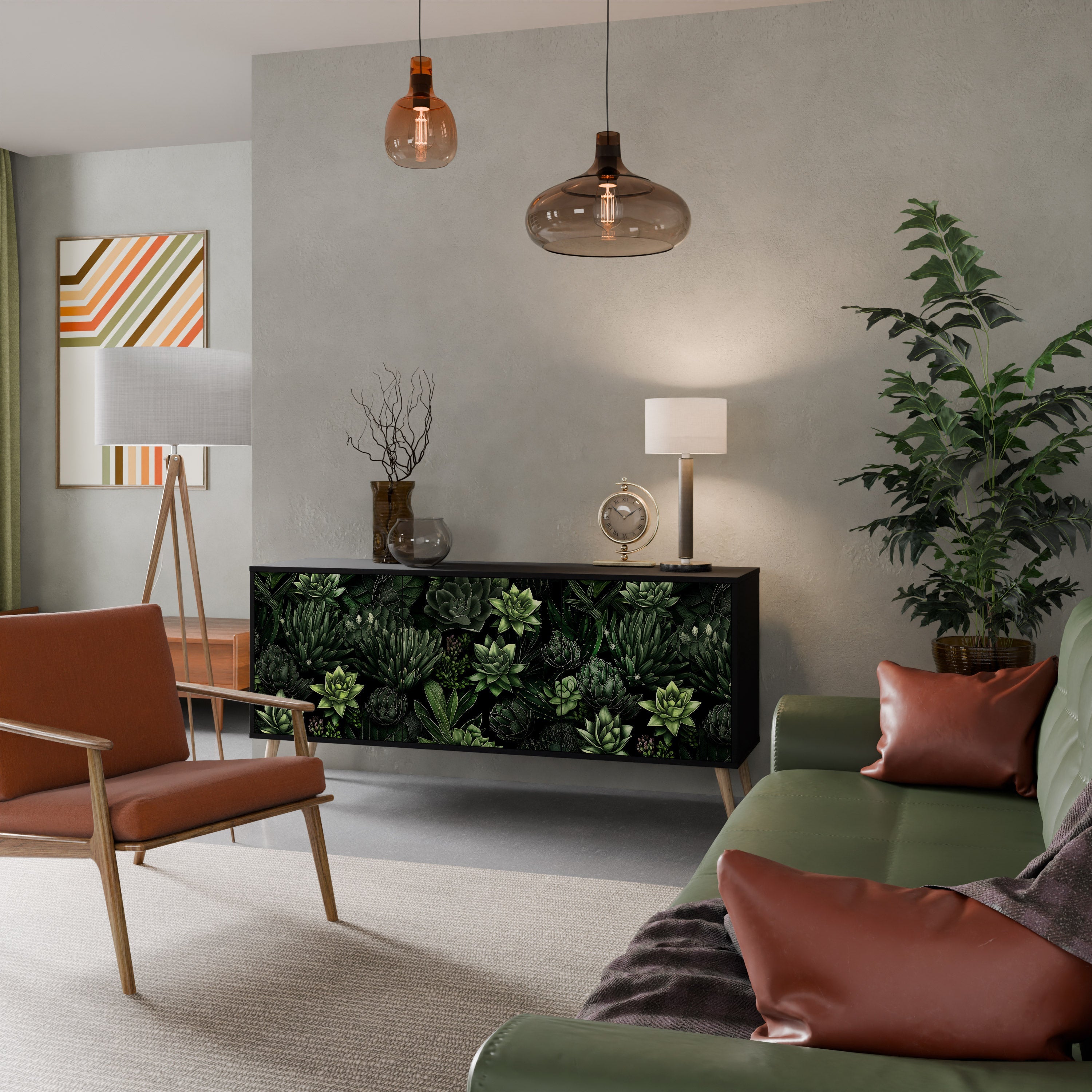 Buffet 3 portes SUCCULENT JUNGLE finition noire