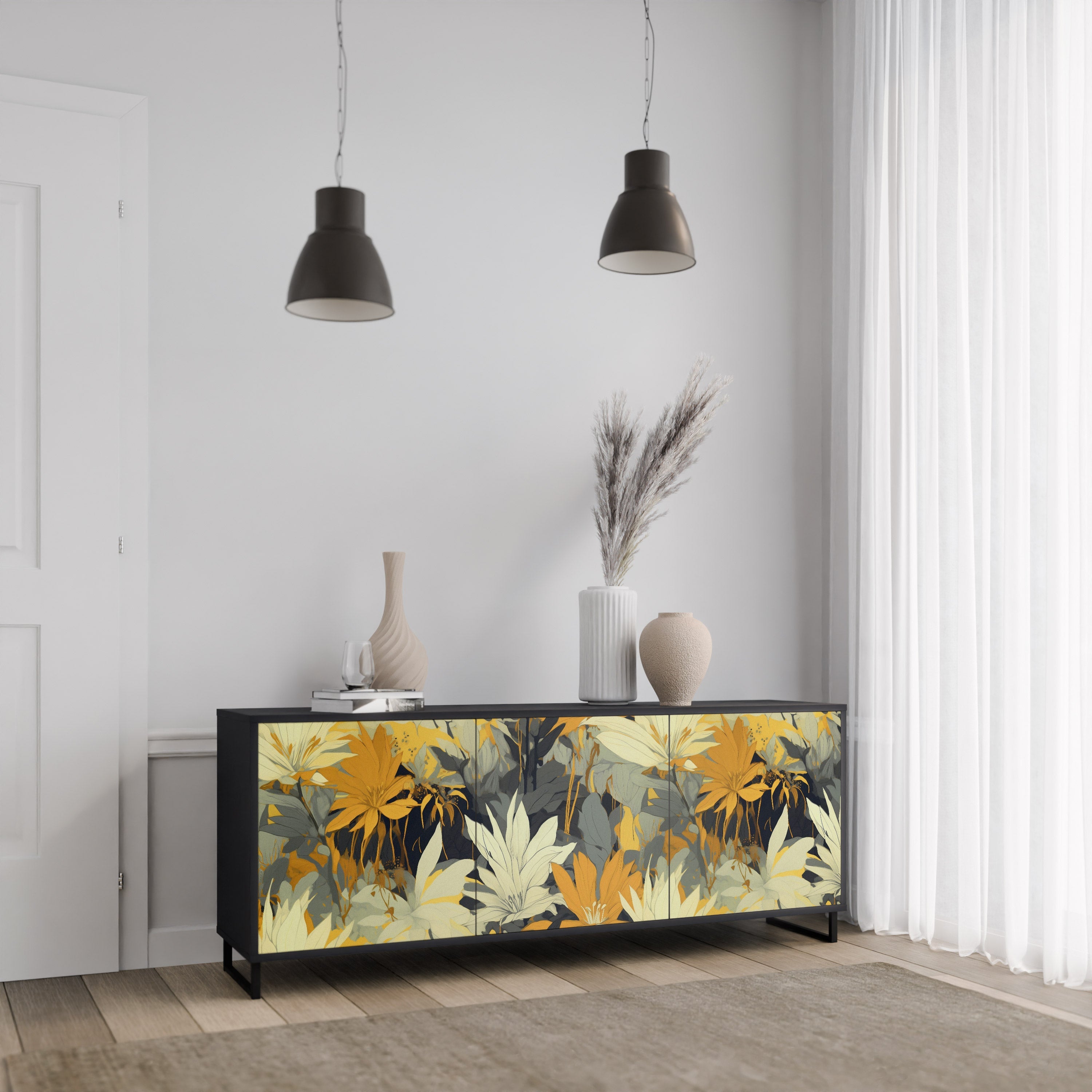 Buffet 3 portes SUNKISSED LILY finition noire