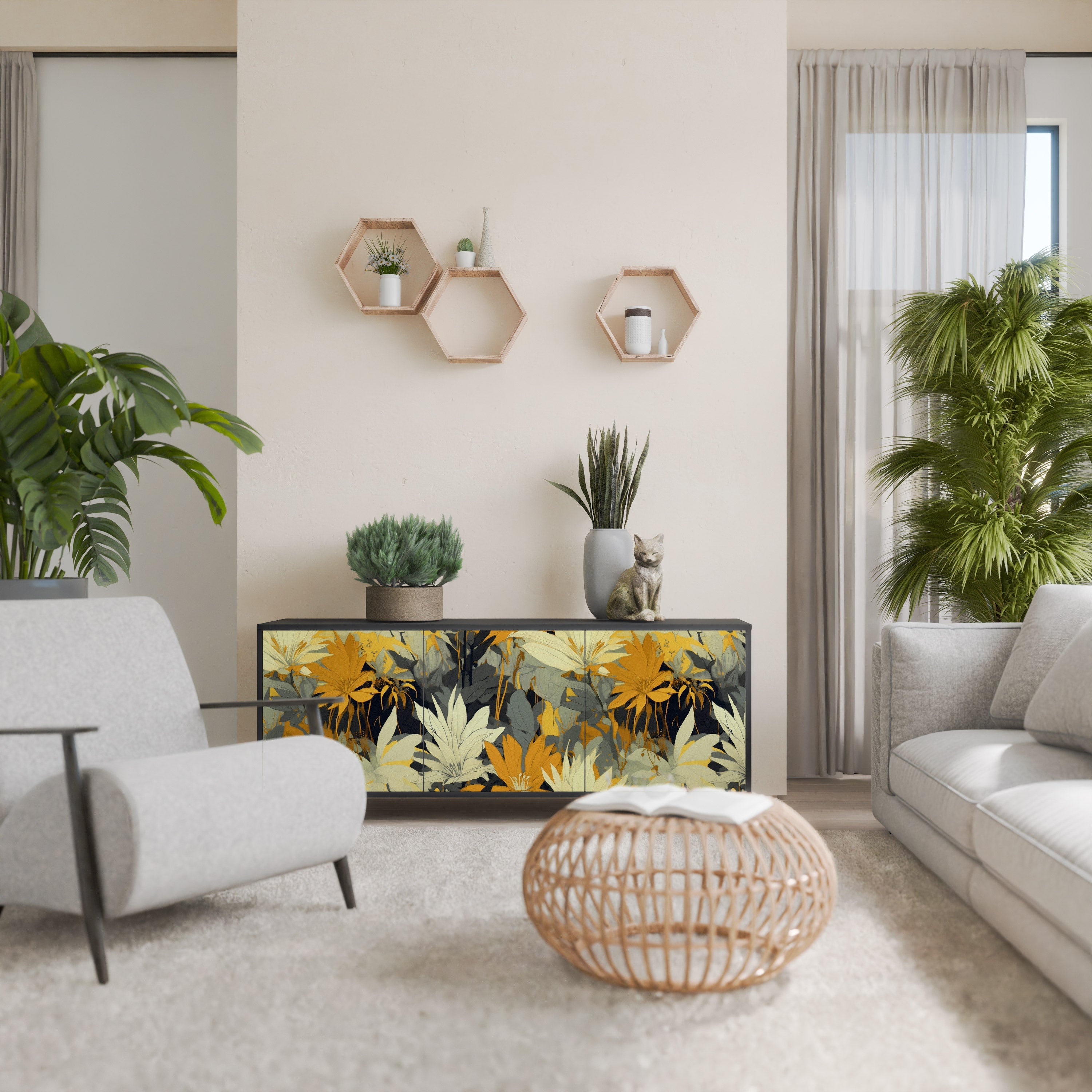 Buffet 3 portes SUNKISSED LILY finition noire