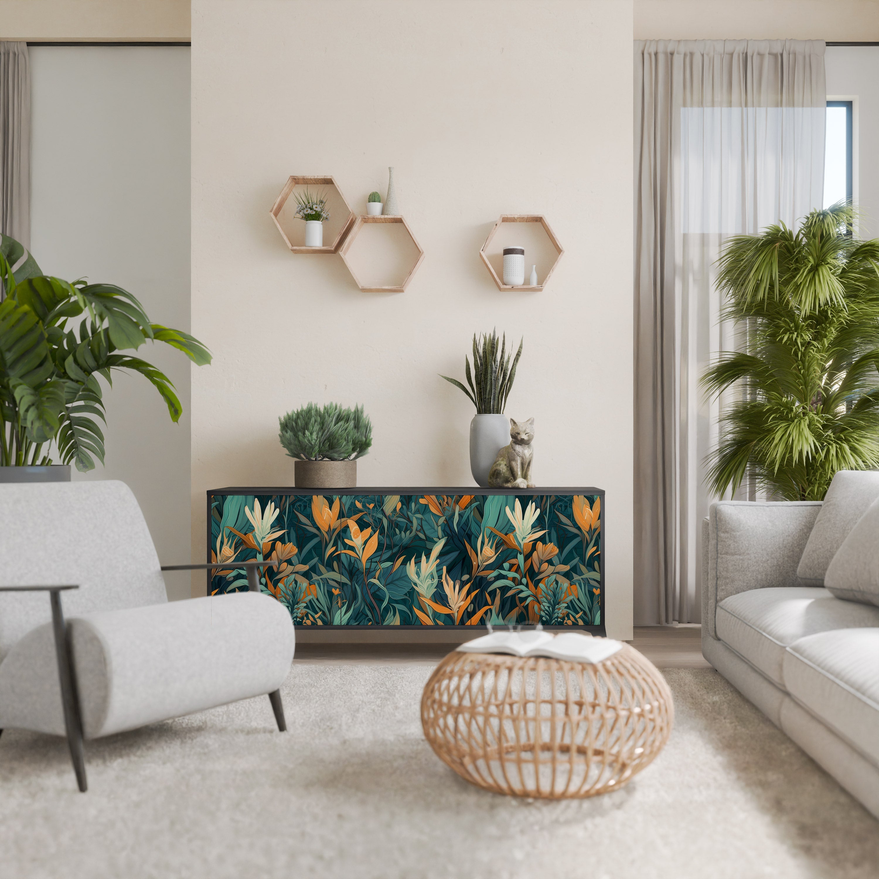 Buffet 3 portes FLORAL SERENITY finition noire