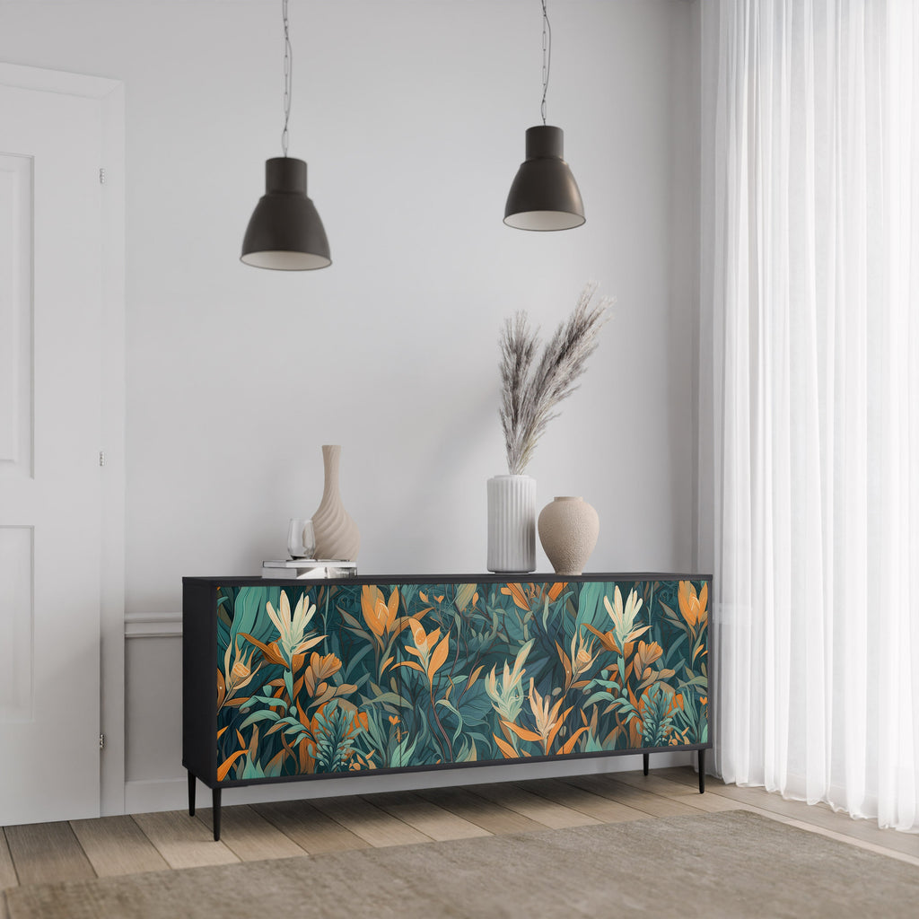 Buffet 3 portes FLORAL SERENITY finition noire