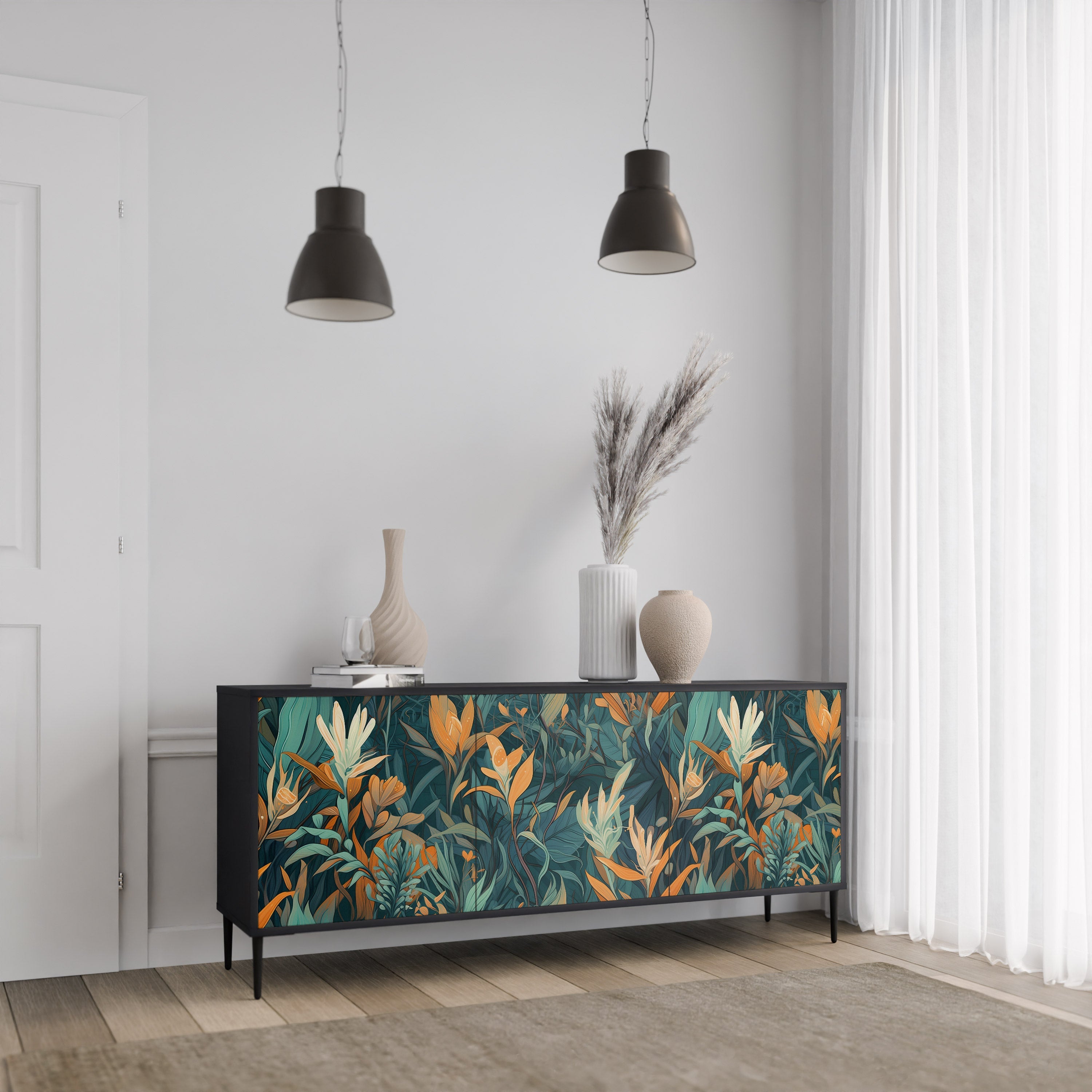 Buffet 3 portes FLORAL SERENITY finition noire
