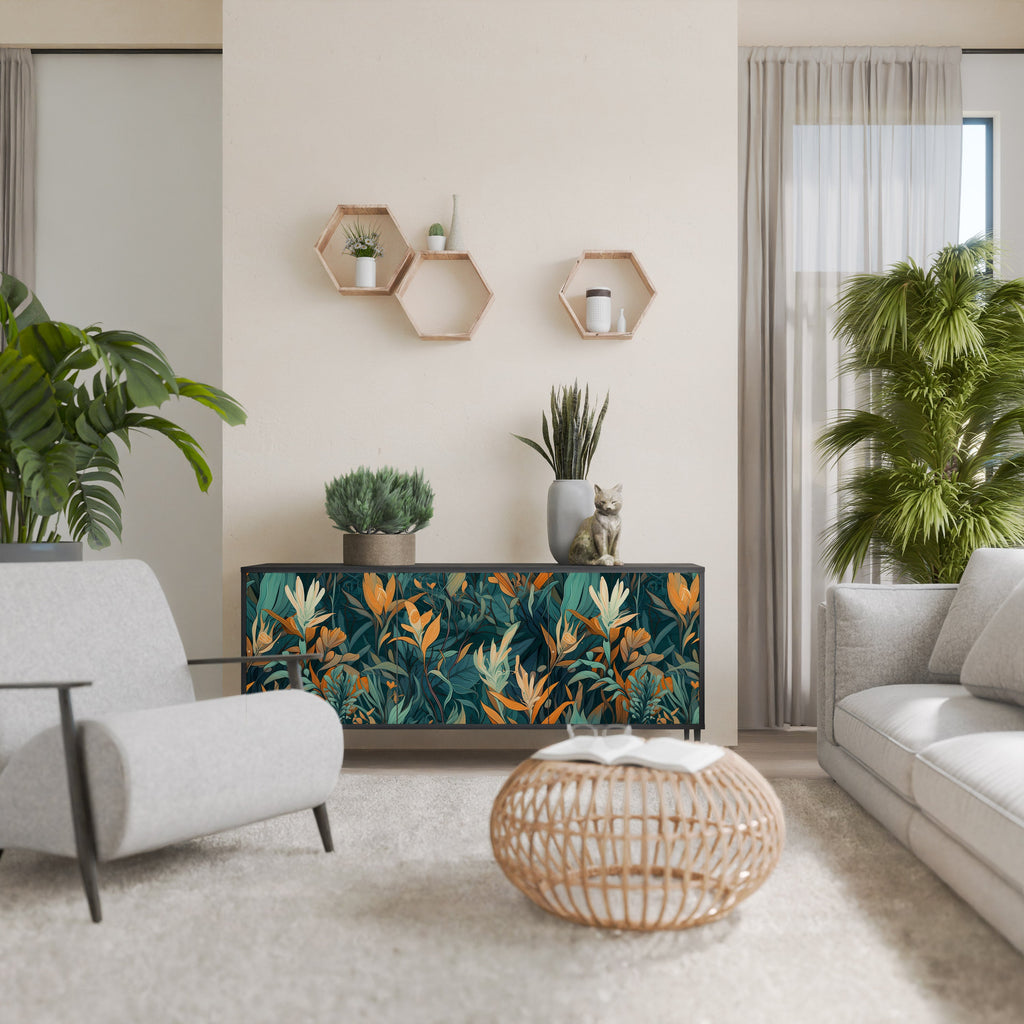 Buffet 3 portes FLORAL SERENITY finition noire