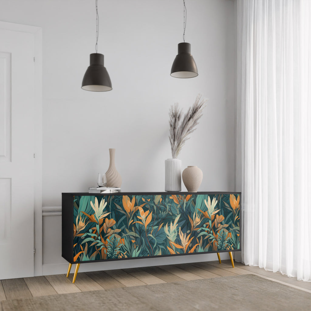 Buffet 3 portes FLORAL SERENITY finition noire
