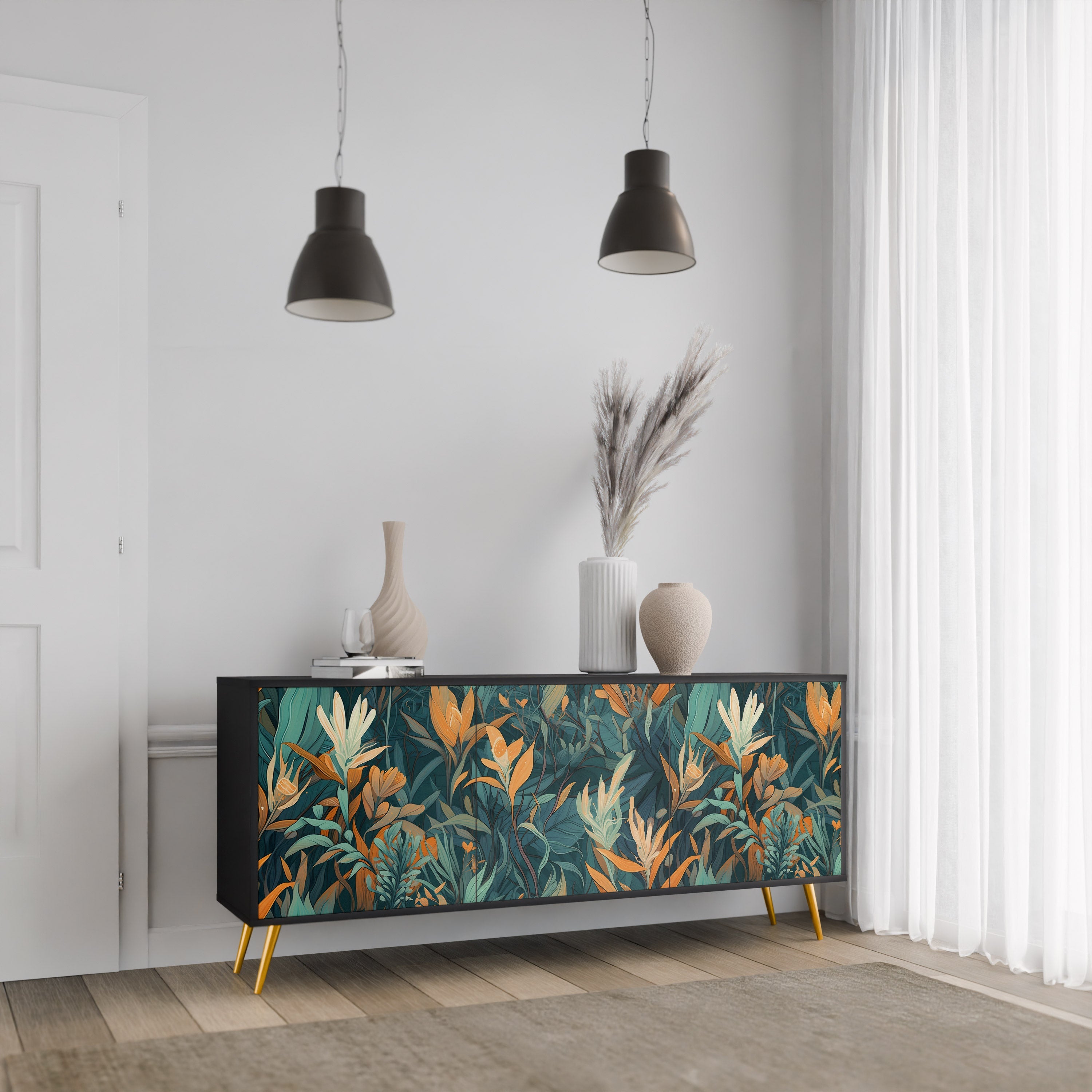 Buffet 3 portes FLORAL SERENITY finition noire