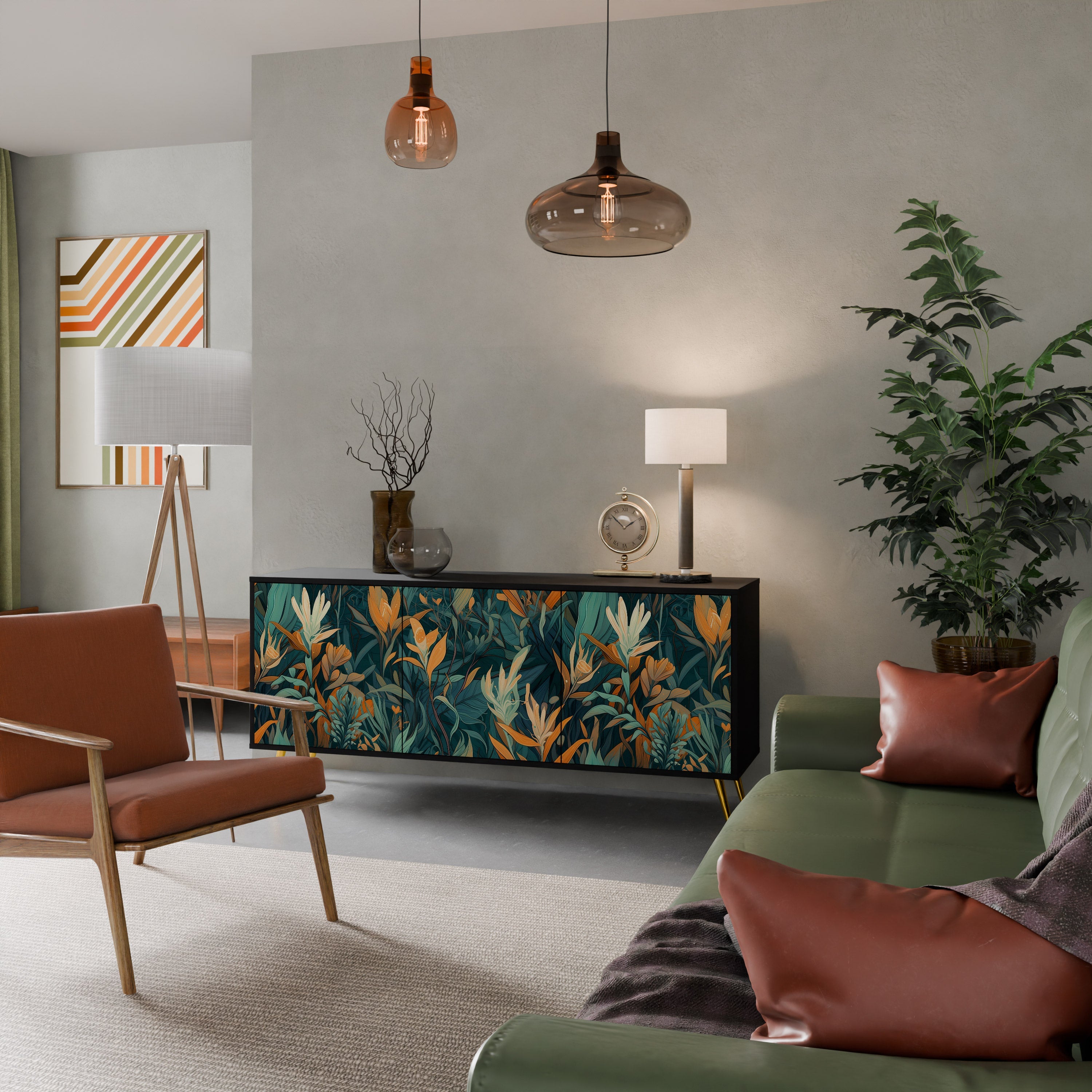 Buffet 3 portes FLORAL SERENITY finition noire