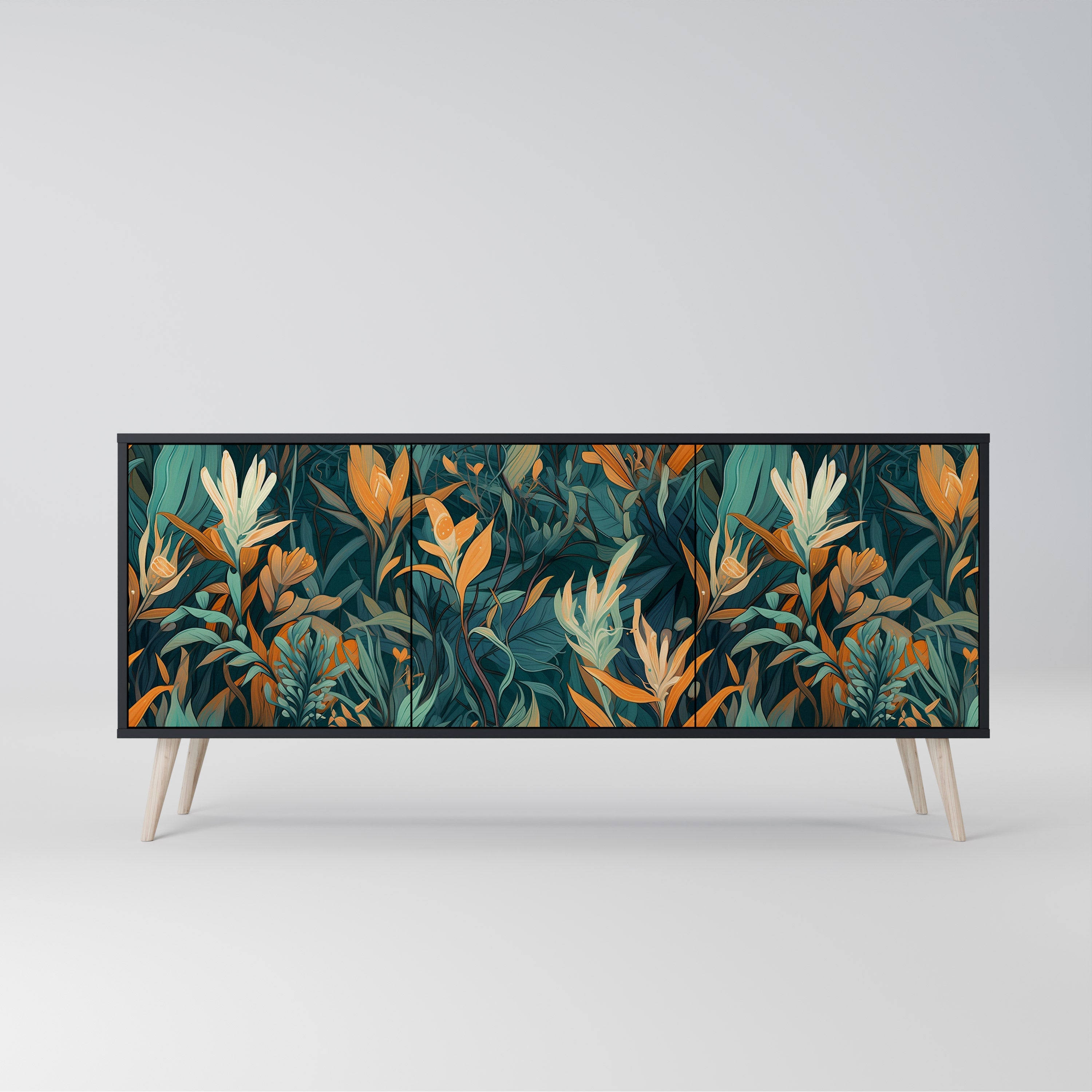 Buffet 3 portes FLORAL SERENITY finition noire