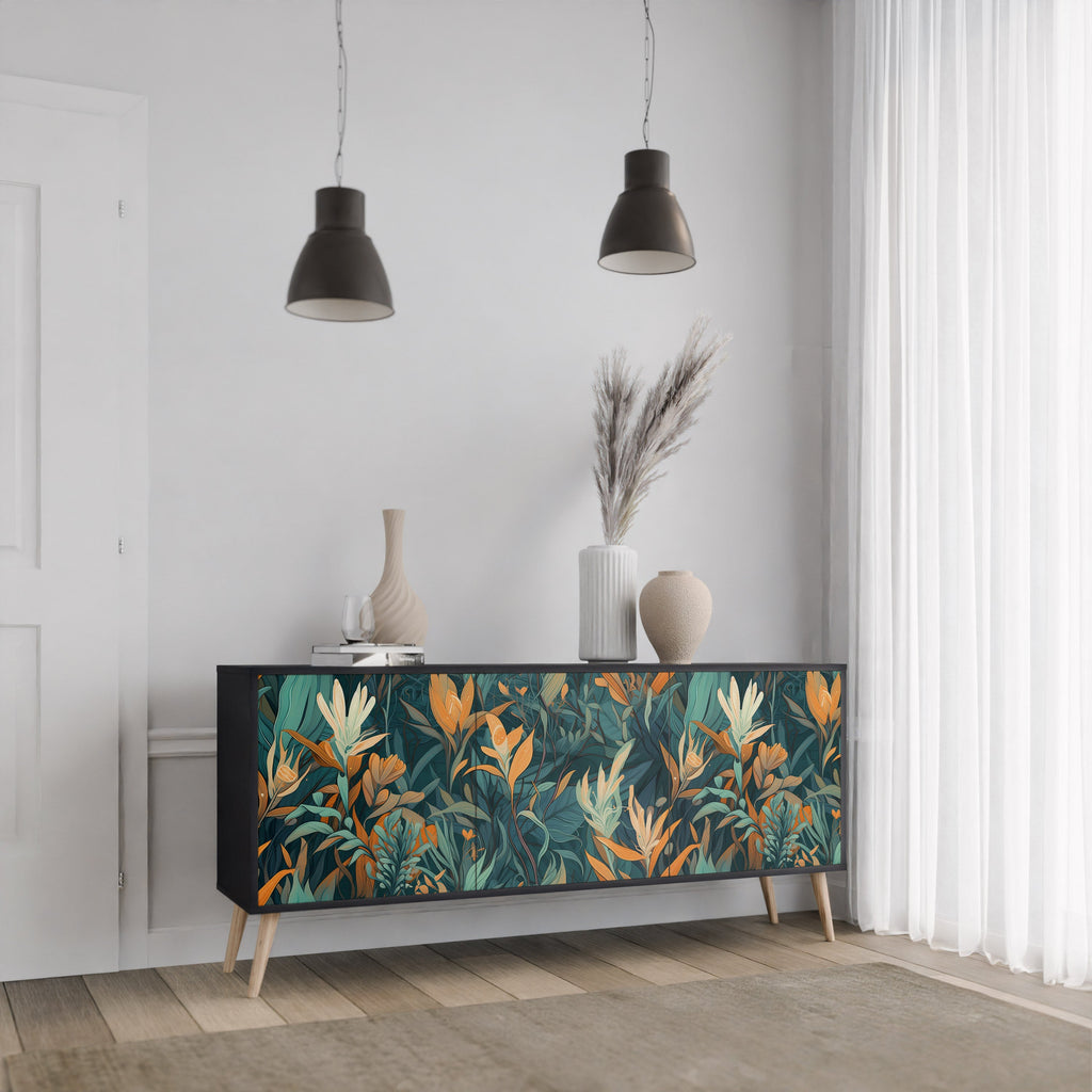 Buffet 3 portes FLORAL SERENITY finition noire