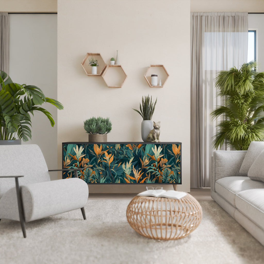 Buffet 3 portes FLORAL SERENITY finition noire