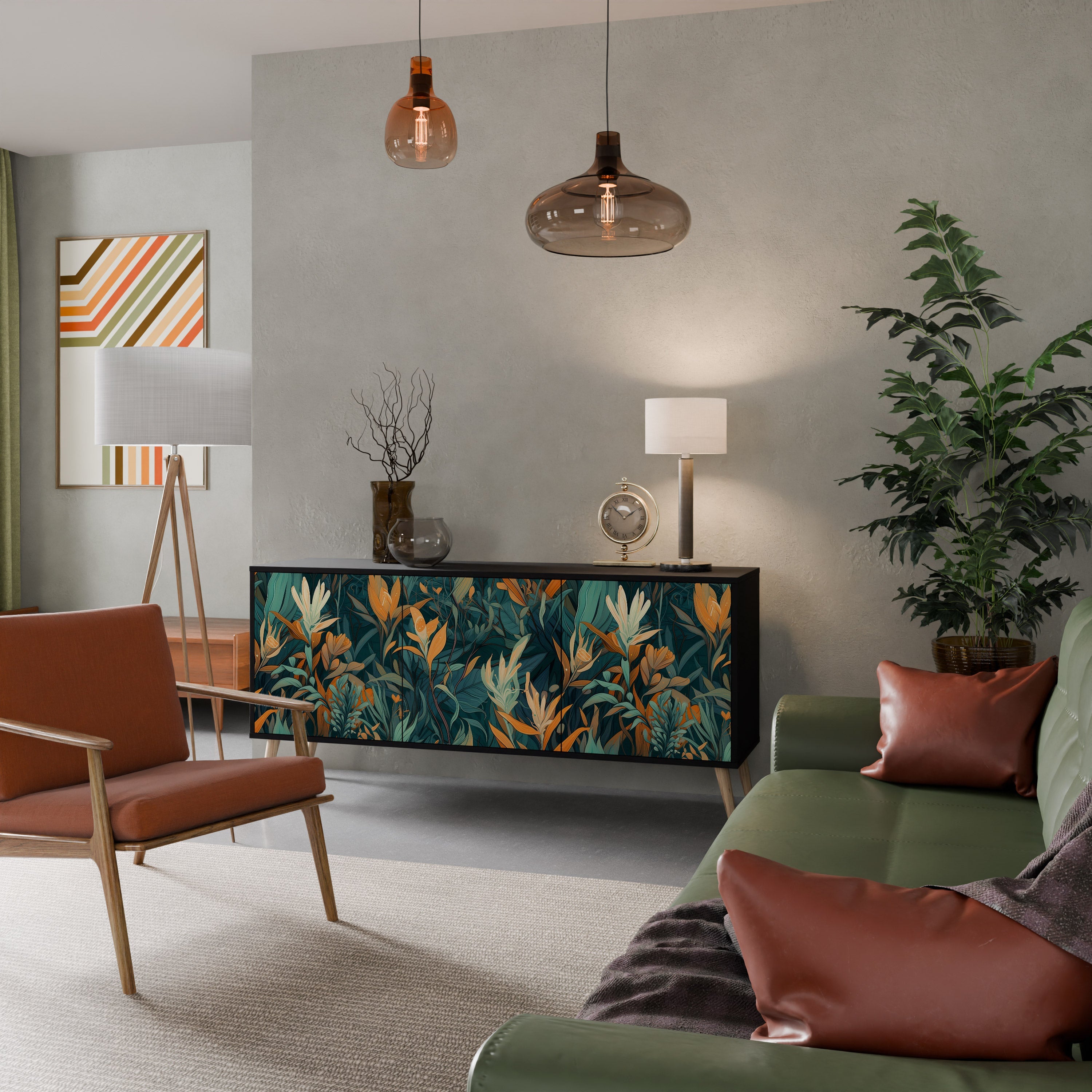 Buffet 3 portes FLORAL SERENITY finition noire