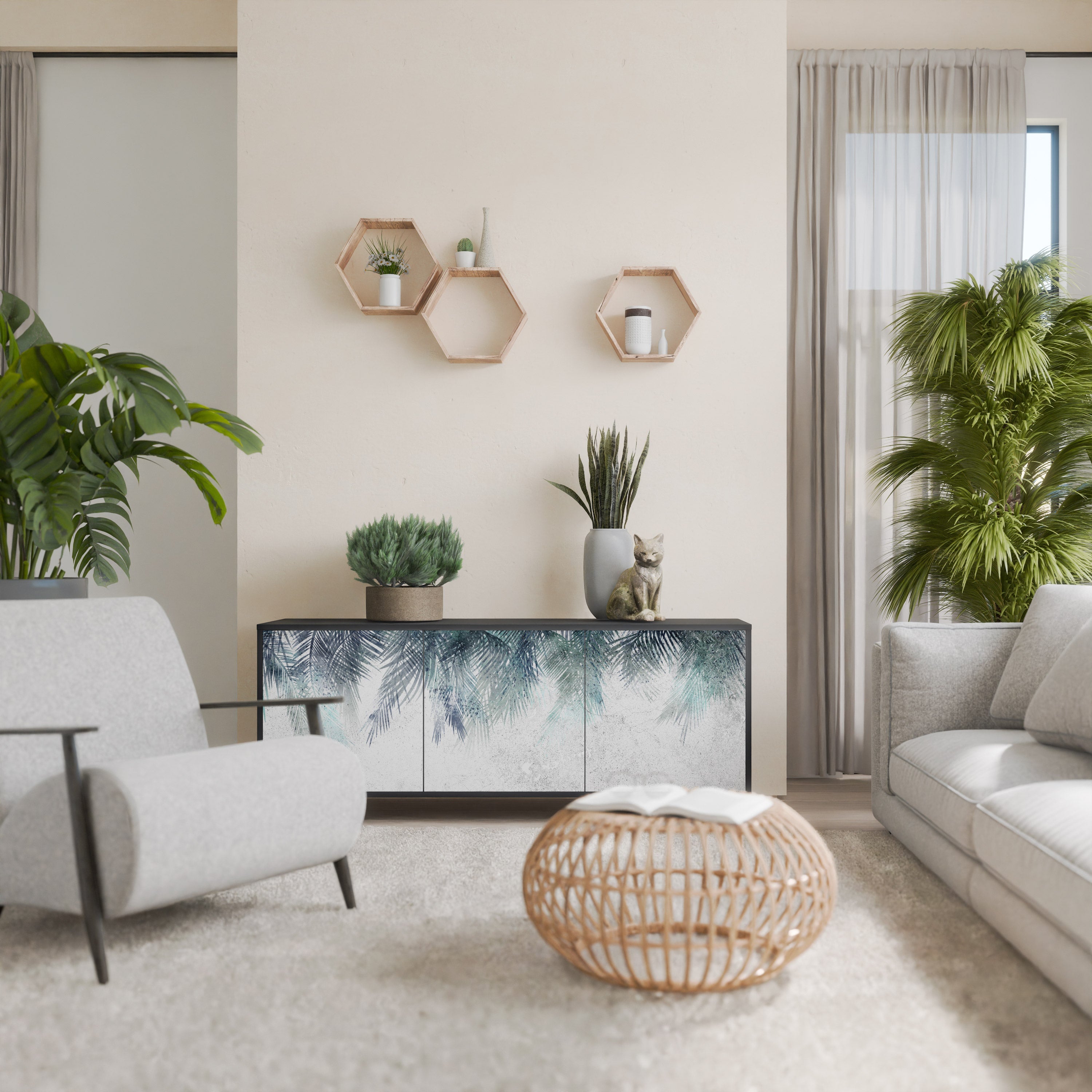 Buffet 3 portes PALM VEIL finition noire